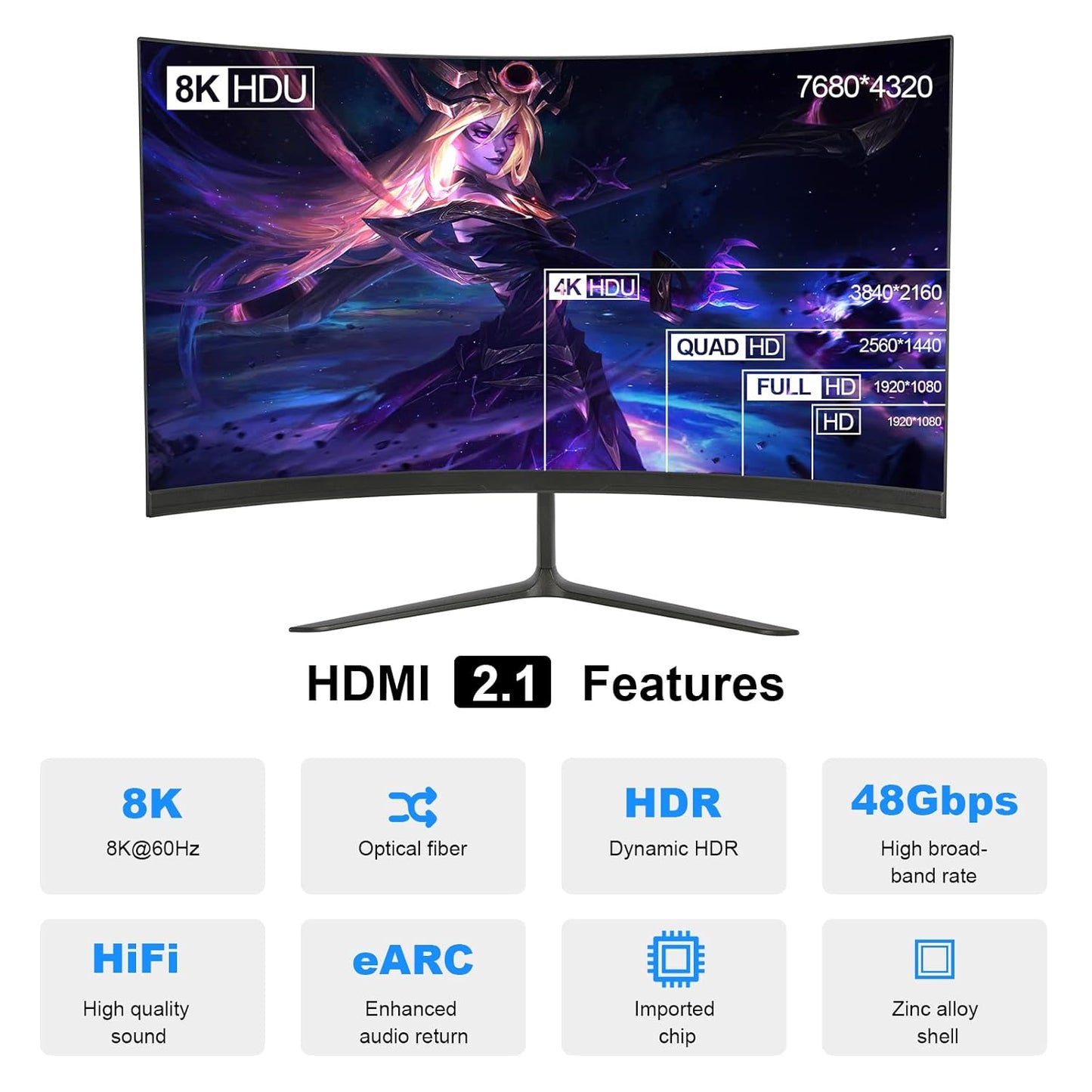 LAiDEWEiSi 8K 2.1 48Gbps 8K60Hz/4K144Hz 3D Dolby PS5, 4K/8K (32ft/10m) Fiber Optic HDMI Active Optical Cable