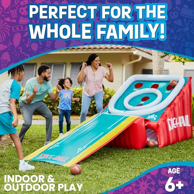 Flybar FunPark Giant Inflatable Skee-Ball Game – 11 Ft Long w/ 4 Balls & Electric Air Pump – Indoor & Outdoor Arcade Toy for Kids, Adults & Family – Fun Party Play for Home, Backyard, Events