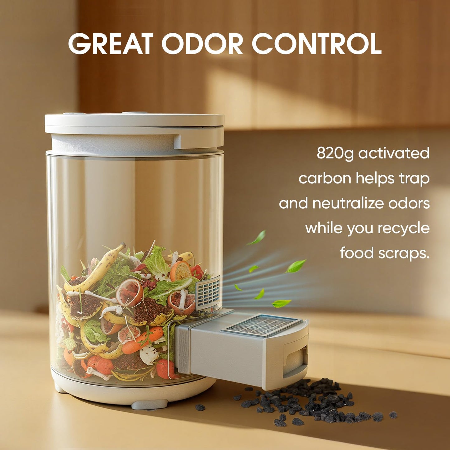 4.5L Electric Composter for Kitchen, Countertop Compost Bin with 820g Activated Carbon Filter, 4 Smart Modes, Odorless & Quiet Smart Compost Bin Kitchen, Turn Scraps to Pre-Compost