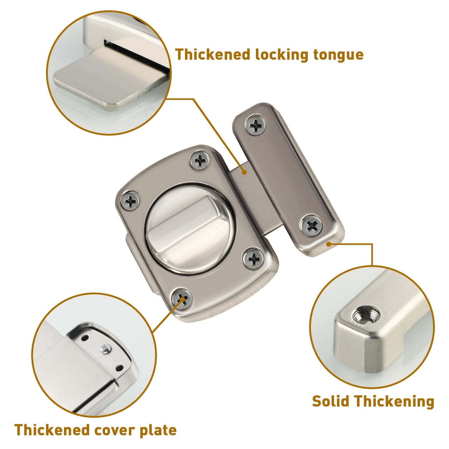 Alise Gate Latch Slide Bolt Latches Lock,Large Size Safety Double Sided Rotate Gate Hardware,SUS304 Stainless Steel Gate Latch for Storage Box, Cabinet,Shed Door,Brushed Finish,78mmx65mm MS250U-LS