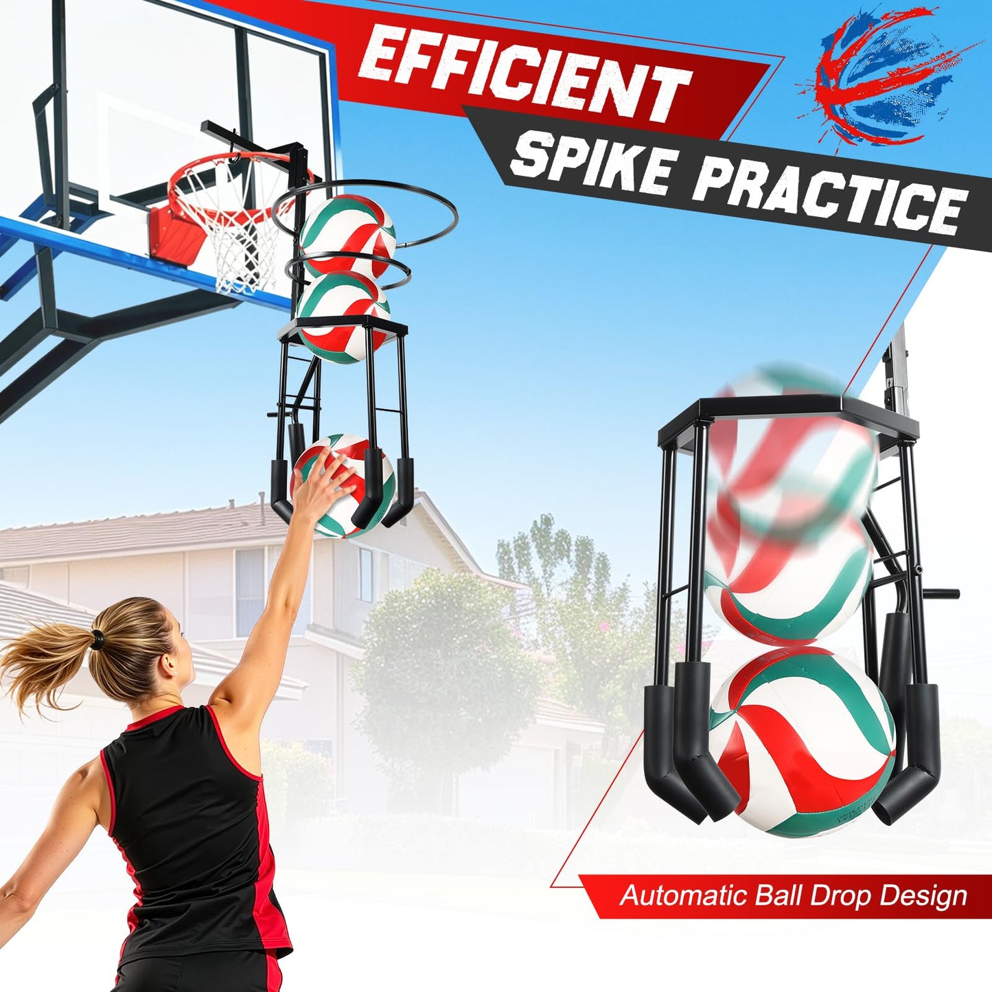 HVDI Automatic Volleyball Spike & Serving Trainer, Height Adjustable Volleyball Setter Training Equipment Hitting Trainer Holder, Indoor & Outdoor Volleyball Training Aid for Solo/Team Practice