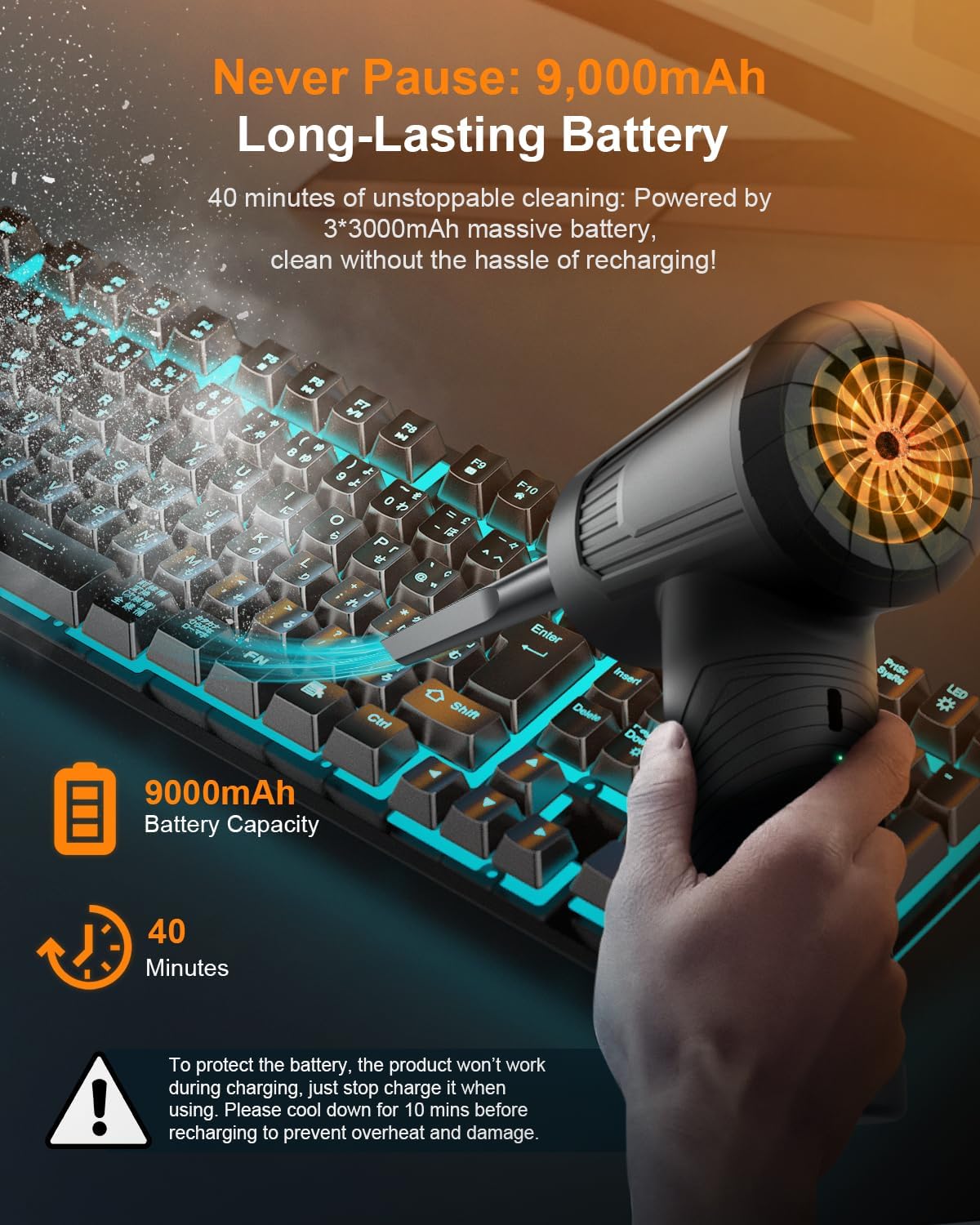 11-in-1 Duster-3-Gear 120000 9000mAh Compressed Air Adjustable RPM Electric Air Duster with LED Light, Reusable no