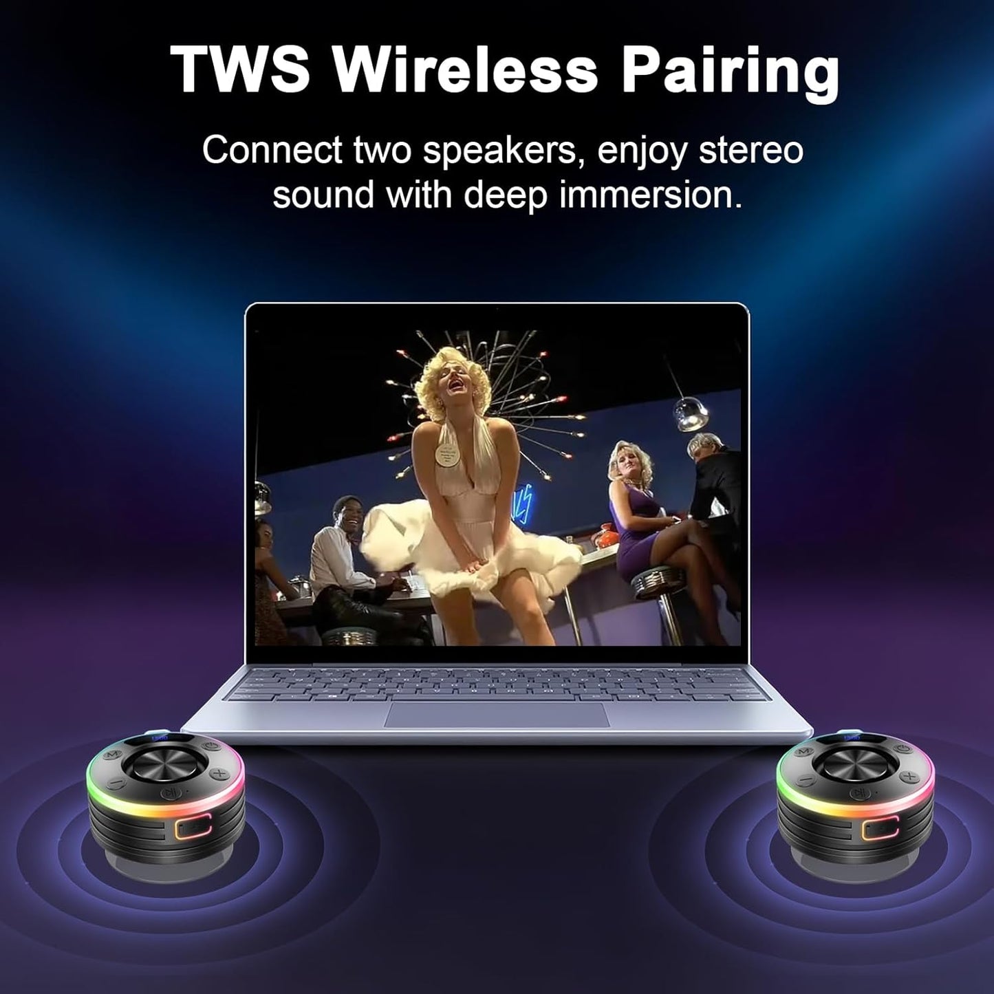 Dyurwa IPX7 Speakers Bluetooth Wireless, Shower Speaker with Lights, Waterproof Bluetooth Speakers with Suction Cup