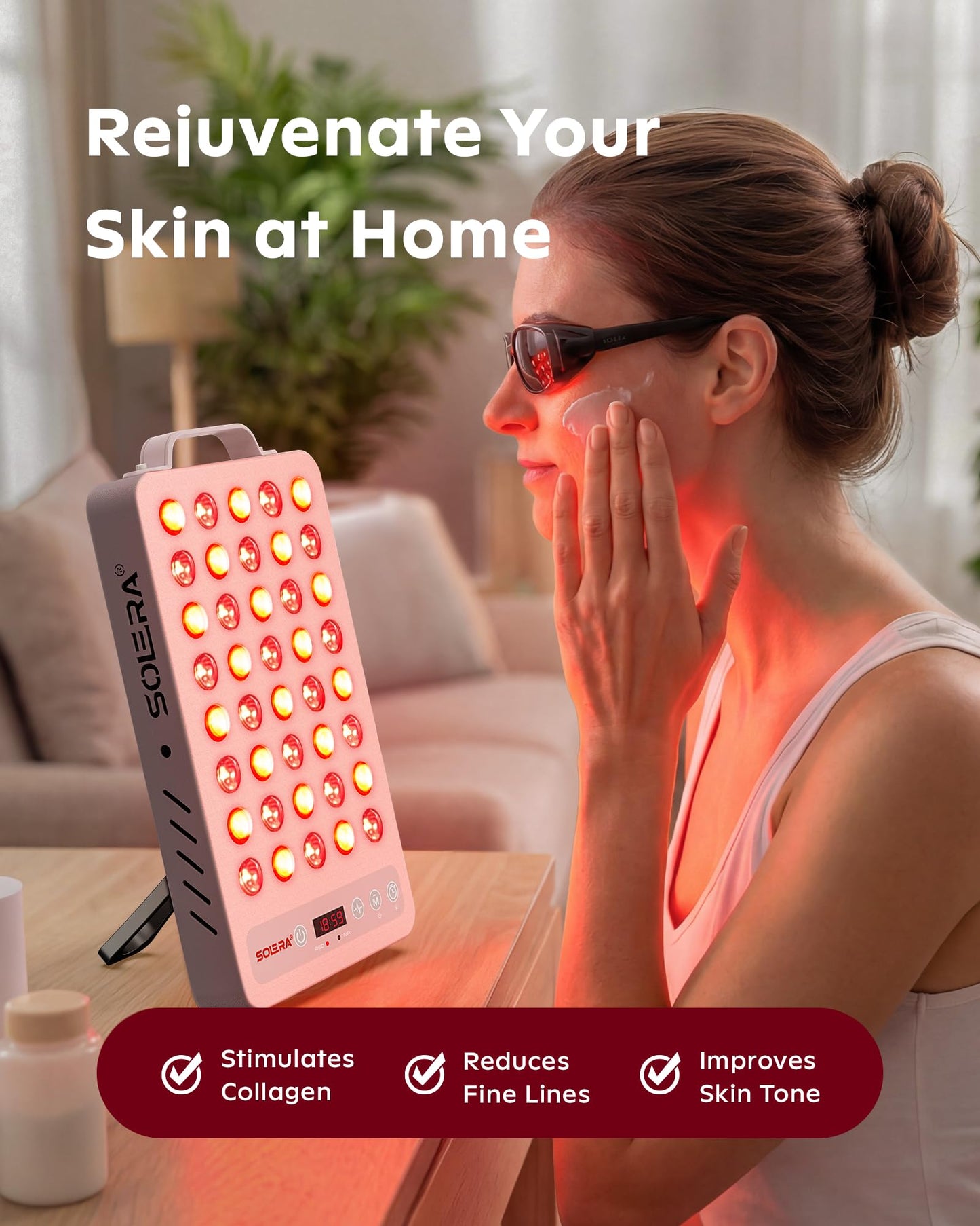 SOLRA SR40 Red Light Therapy Panel with Magnetic Mount & Floor Stand, 660nm 850nm Near Infrared LED Light Lamp for Face & Body, 200W Dual Chip, Adjustable Height, Low EMF, Timer, Home Use