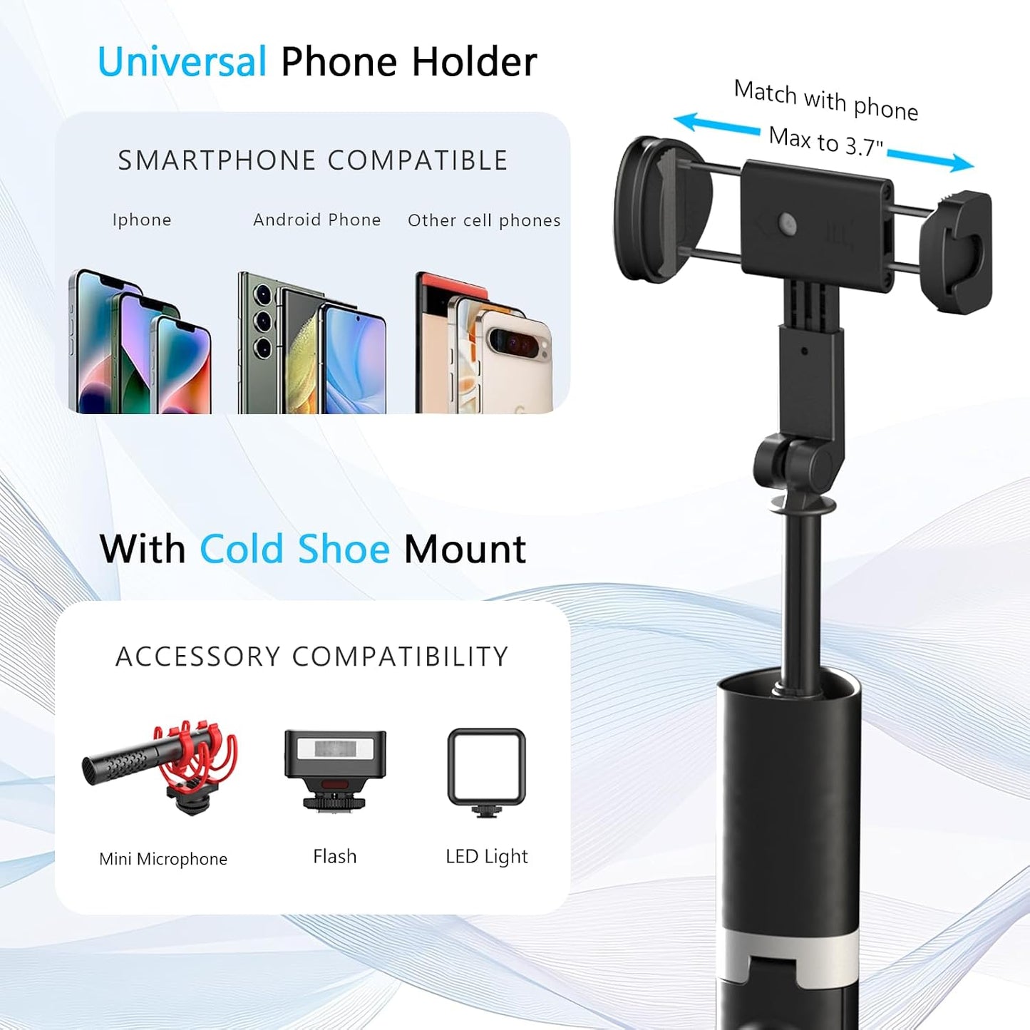 KINGJOY 61" Selfie Stick Tripod with Bluetooth Remote, Heavy Duty Aluminum Extendable Vlogging Stand with Metal Base