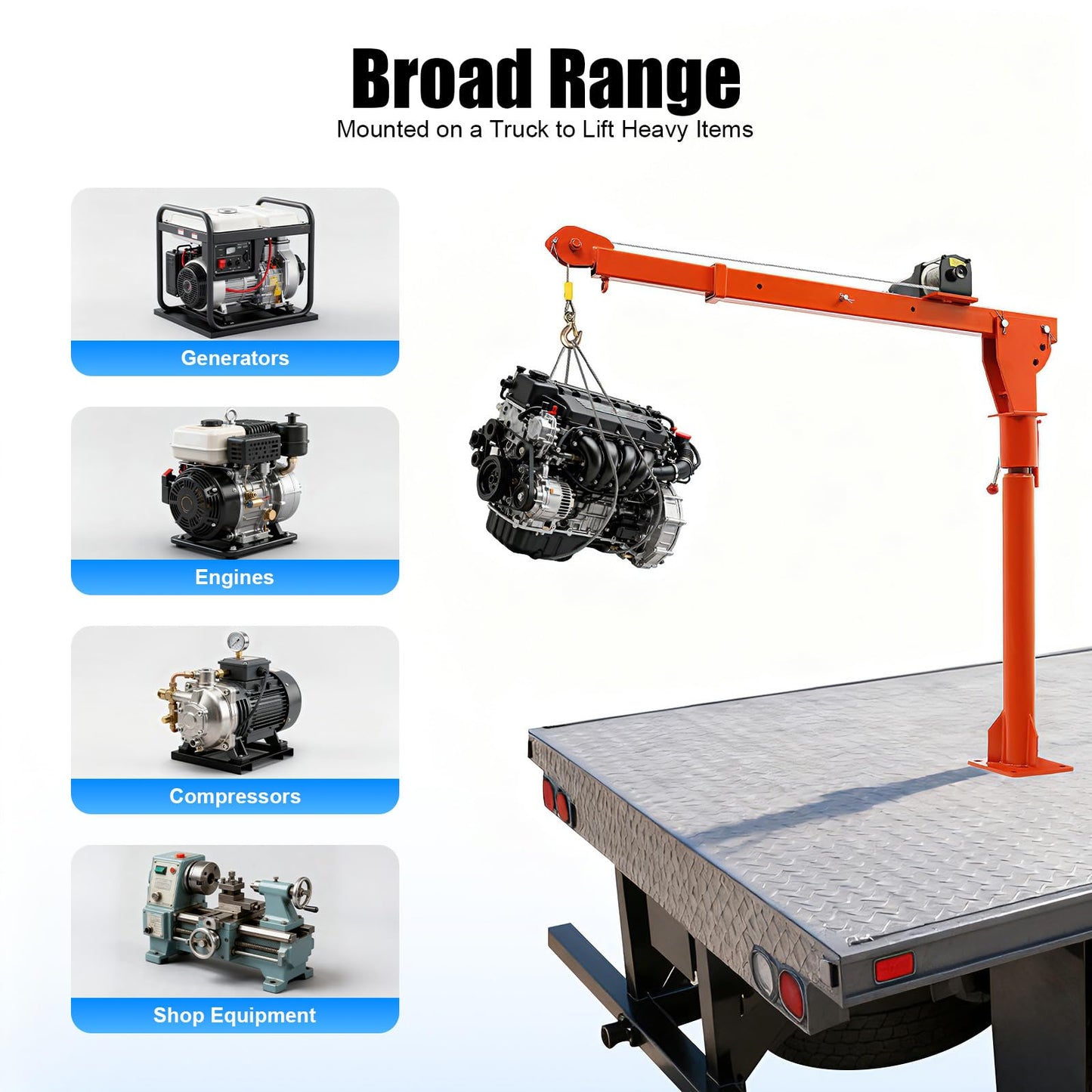 1100LB Truck-Mounted Crane Hoist, 360° Swivel Hoist Lift with 12V Electric Winch Pickup Truck Jib Cranes