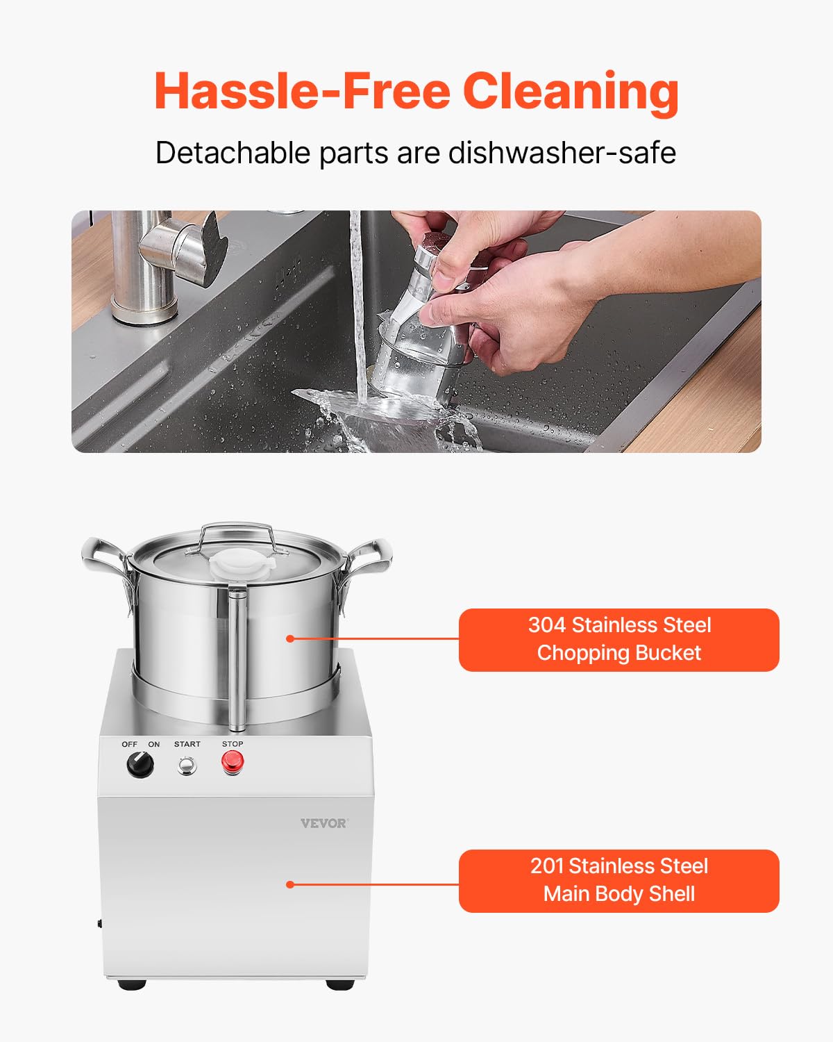 VEVOR Food Processor & Vegetable Chopper, 6.3 Quart Food-Grade Kitchen Chopper, Includes 2 Spare Stainless Steel S-Curve Blades, Commercial Food Processor for Chopping Vegetable, Fruit, Peanut & Meat