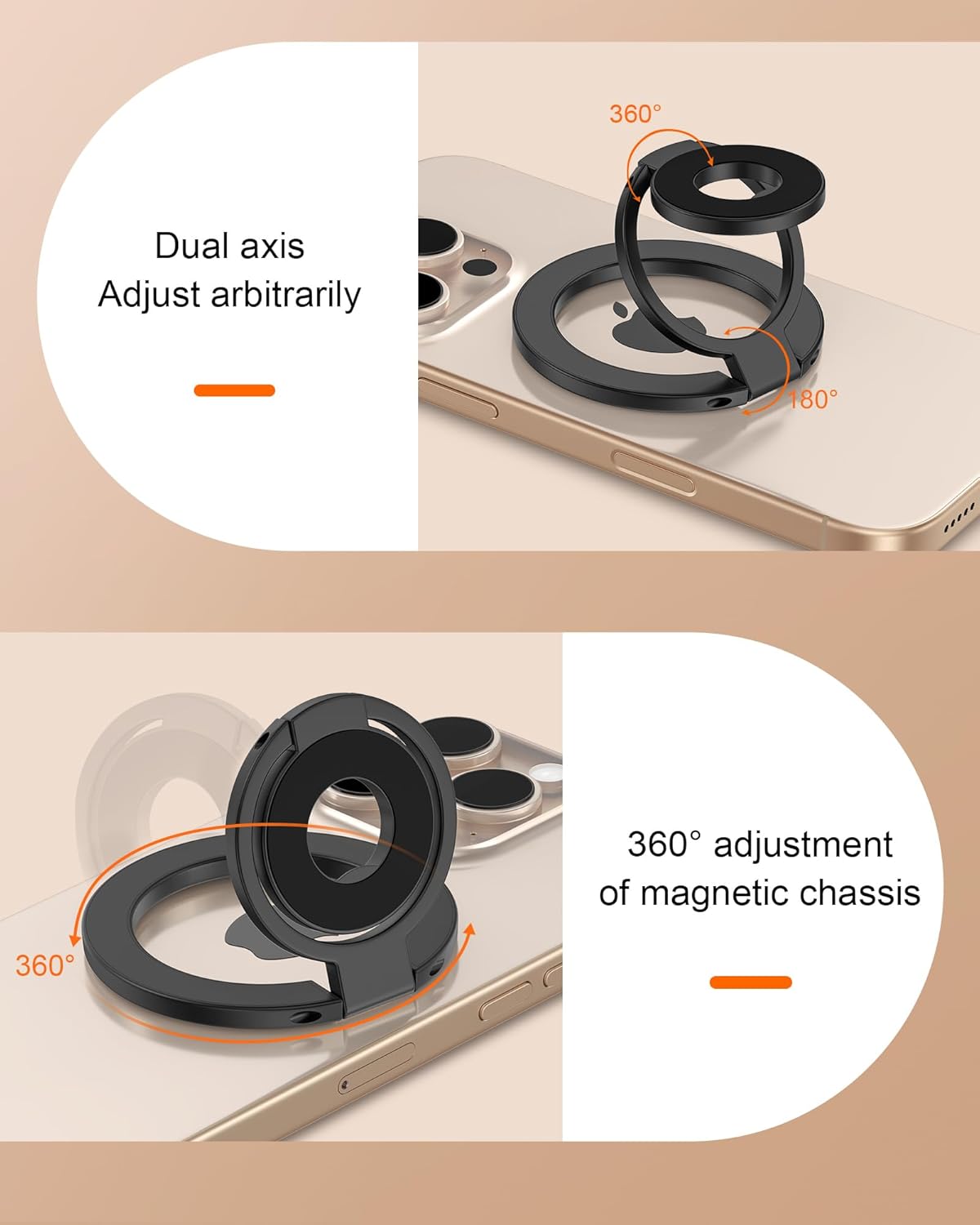 17e 17 Phone Ring Holder Grip with Dual-Side Magnets, Universal Magnetic Kickstand Stand, Wireless Charging Friendly