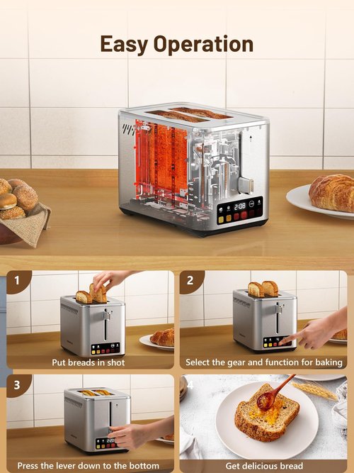 KEENSTAR Touch Screen 2-Slice Toaster with 6 Browning Levels, Bagel, Defrost & Timer, Wide 1.5" Slots, Removable Crumb Tray, 900W Stainless Steel Smart Toaster for Bagels, Breads & Waffles