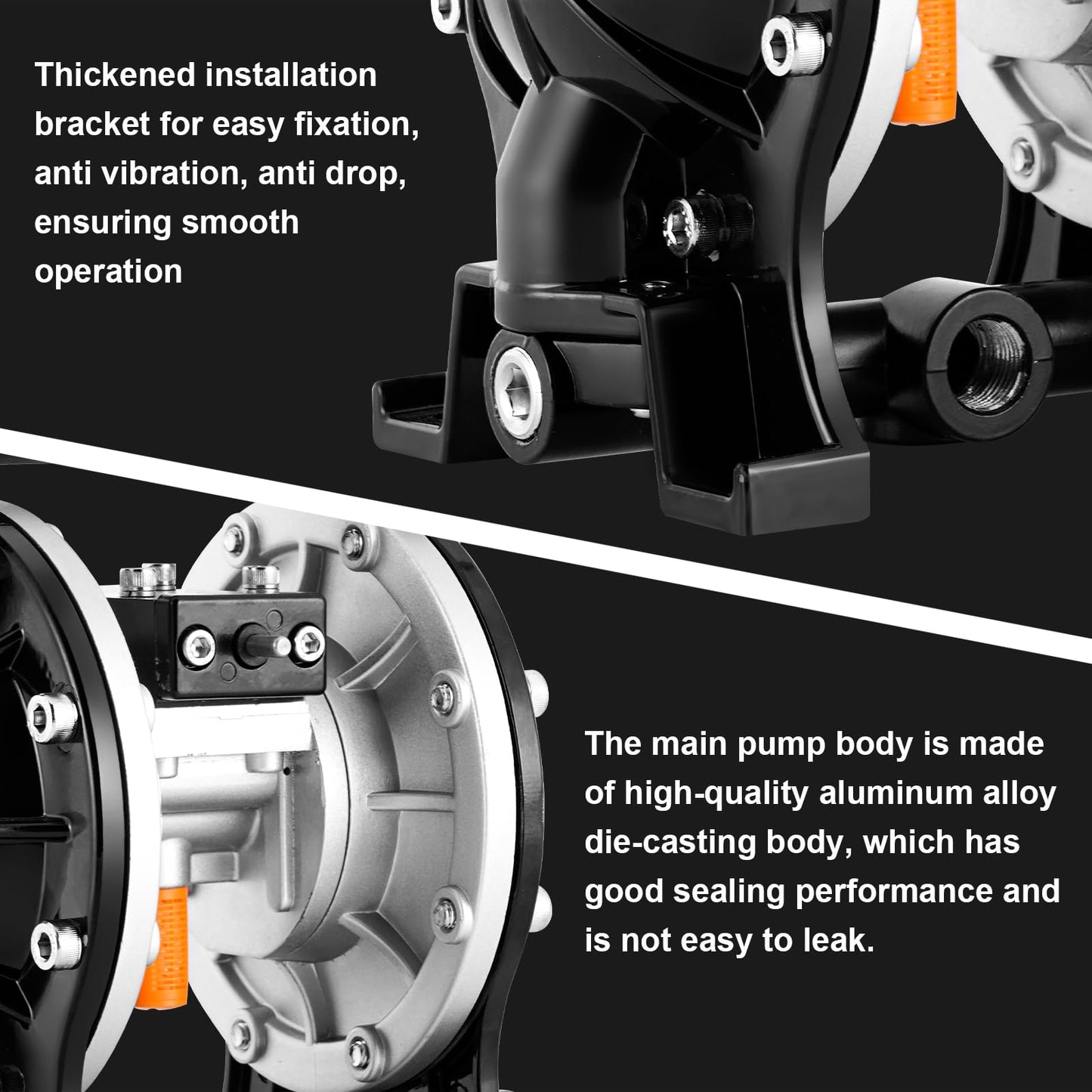 Air-Operated Diaphragm Pump Pneumatic Dual Waste Oil Transfer Pump PTFE Diaphragm by Aluminum Alloy 1/2" Fluid Inlet & Outlet, 1/4" Air Inlet (48L/min)