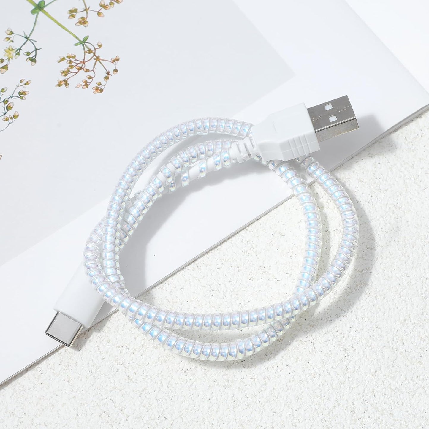 Xelsluthe 4.6ft Blue Spiral Cable Protector, Flexible Chargers Data Cable Protect, Headphone Cables Saver for Phone USB
