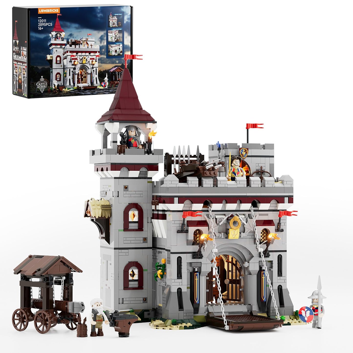 Lumibricks Medieval Castle Armory Lighting Building Bricks Set - Middle Ages City Town Modular Collection Display Kit with Minifigures 2895 Pcs for Adults & Teens