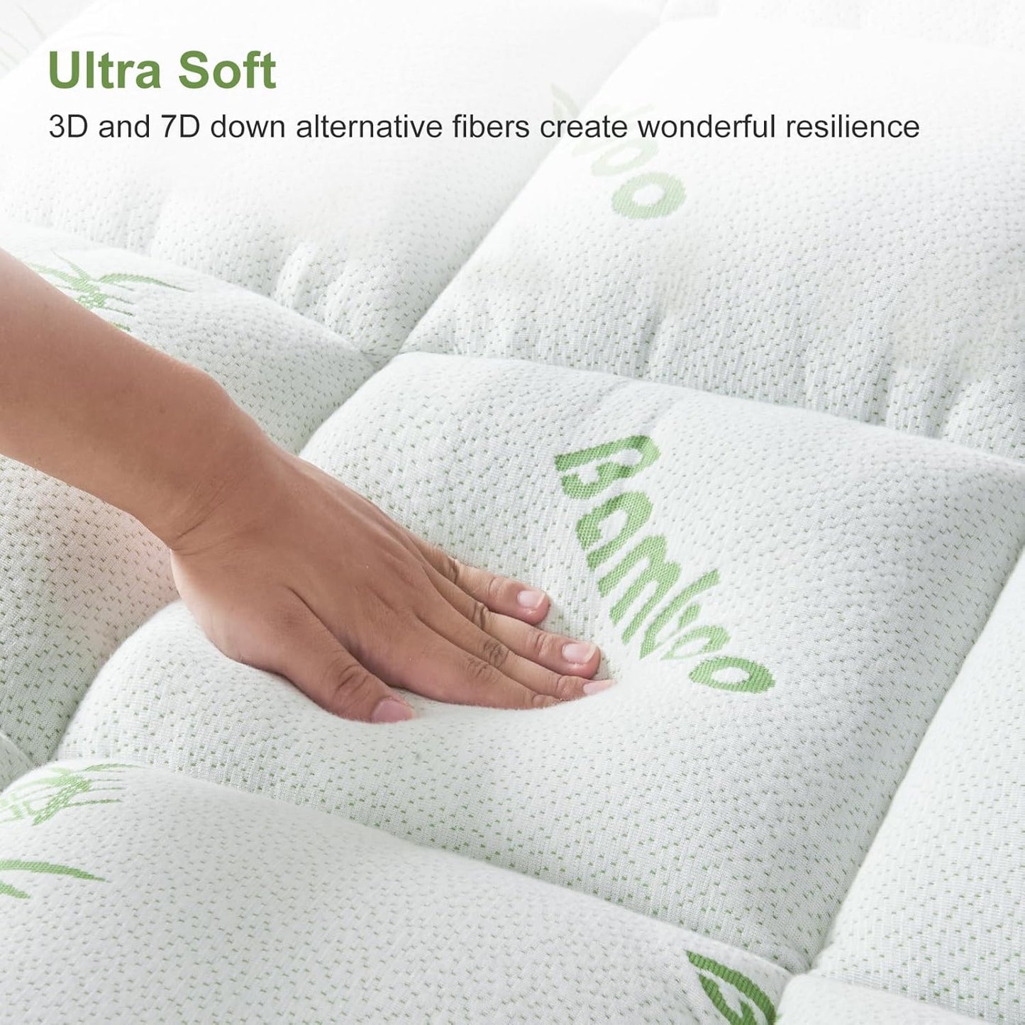Skiennix Queen Size Mattress Topper - Soft Bamboo Viscose Pillow Top for Back Pain Relief | Cooling Protector, 8-21 Inch Deep Pocket, White