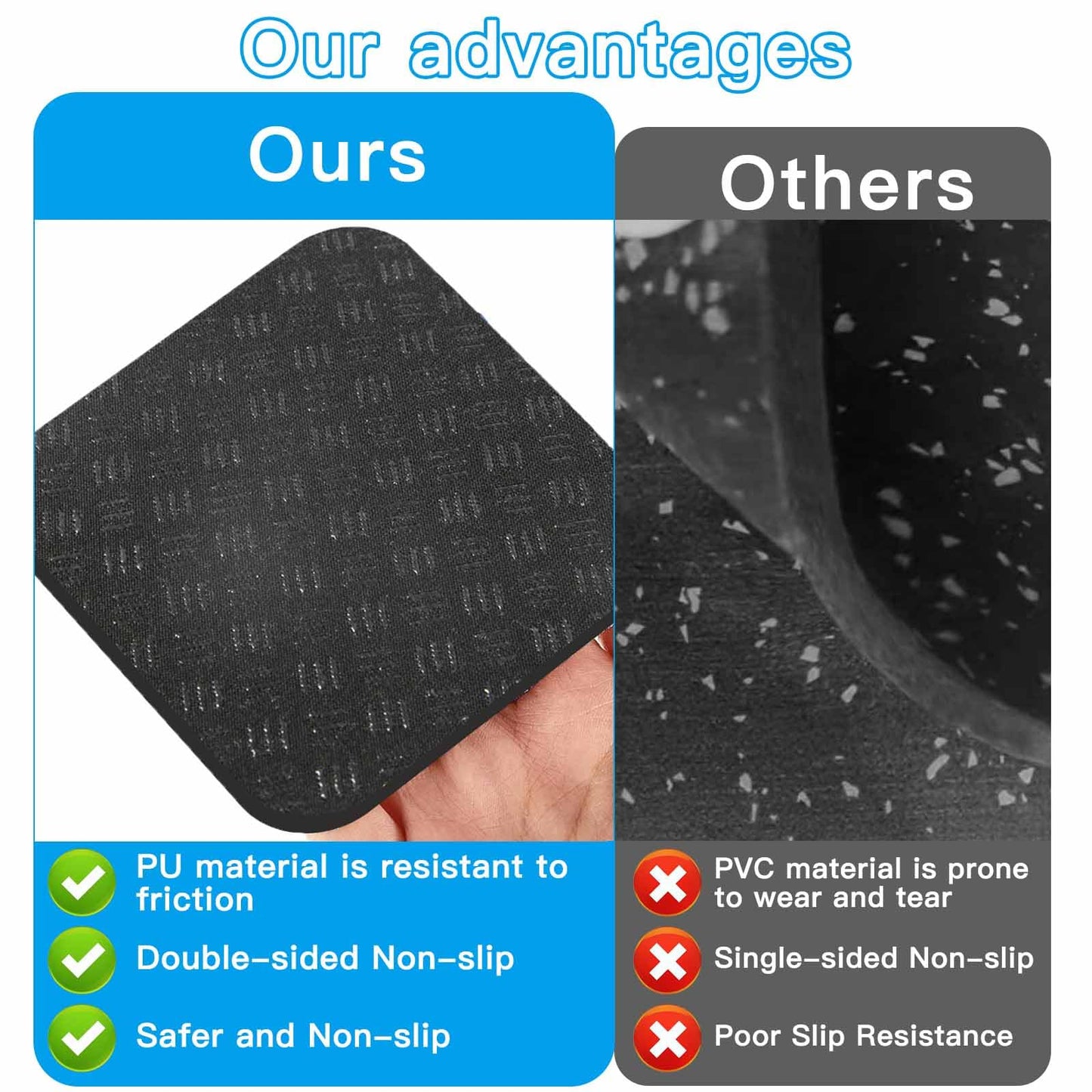 6PCS Non-Slip Treadmill Mat Pads, 4x4 Inch High Density Silicone Exercise Equipment Mat - Double-Sided Anti Vibration Pad for Treadmill, Walking Pad, Exercise Bike, Floor Protection (Square, 6 PCS)