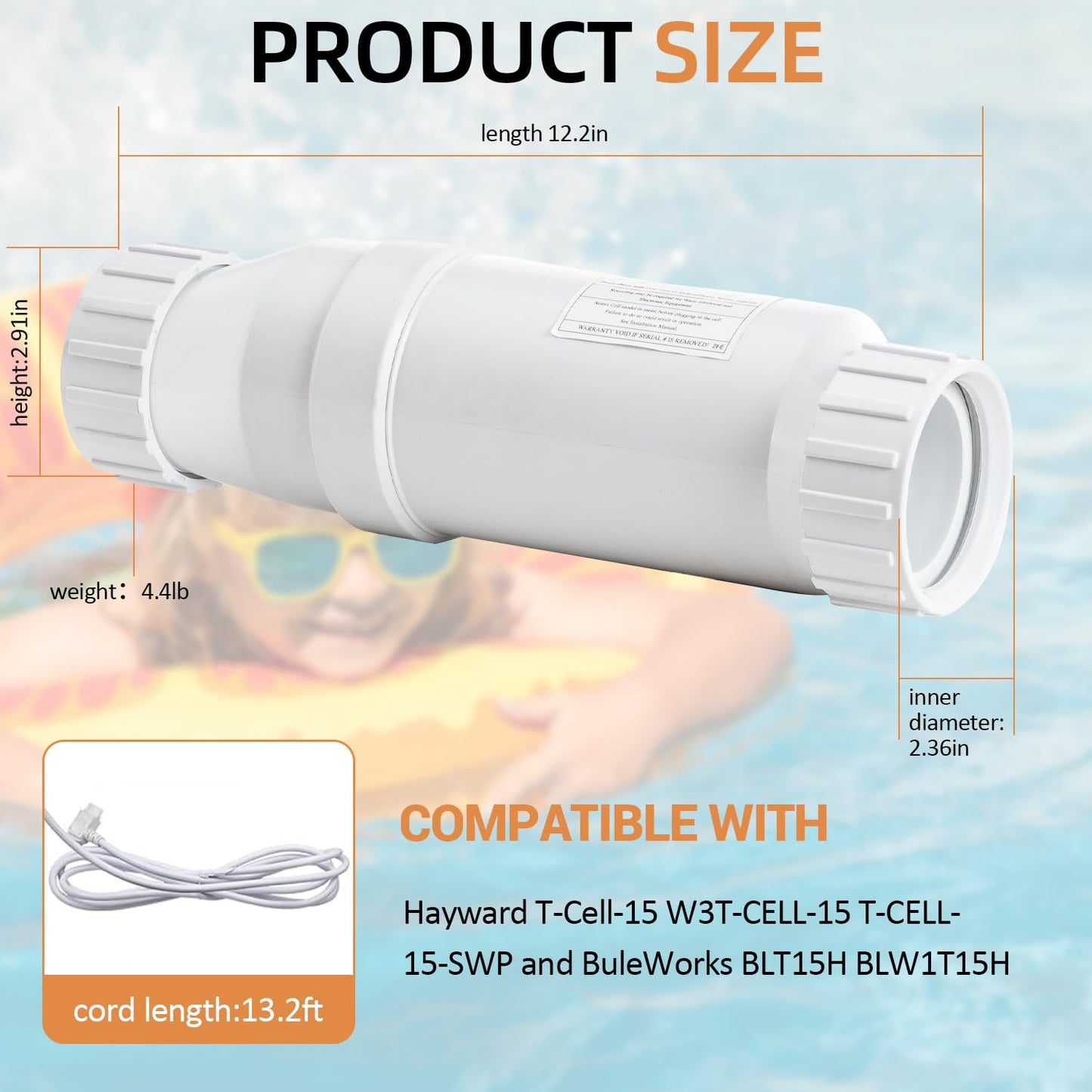 Autopartsfreer Pool Chlorinator Salt Cell, Compatible with Hayward T-CELL-15 W3T-CELL-15, for Salt Water Pool Chlorine Generator Systems, Up to 10,000 Hours Theoretical Service Life