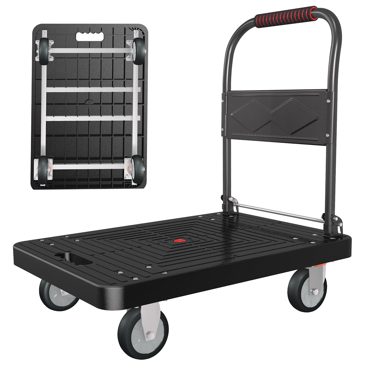 Platform Truck, Foldable Handcart with Swivel Wheel 34"x22" Heavy-Duty Push Dolly Cart,1000lbs Capacity, 6 Steel Load-Bearing Beams for Warehouse Garage Home Use