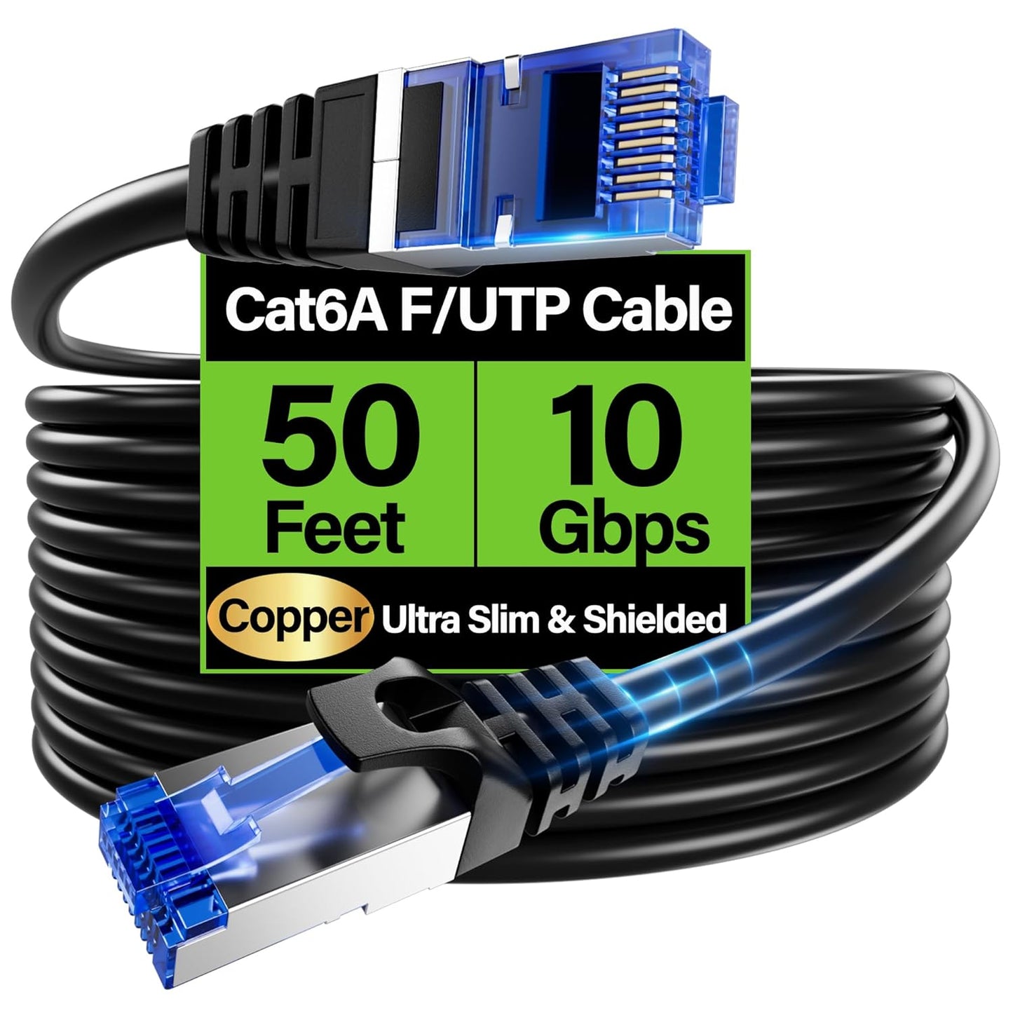 TuokaJu Cat6A 10Gbps 50 6, 28AWG Cat6 6a Ethernet Cable Shielded ft, Slim Shielded (F/UTP) Ethernet Cable Cat Flexible