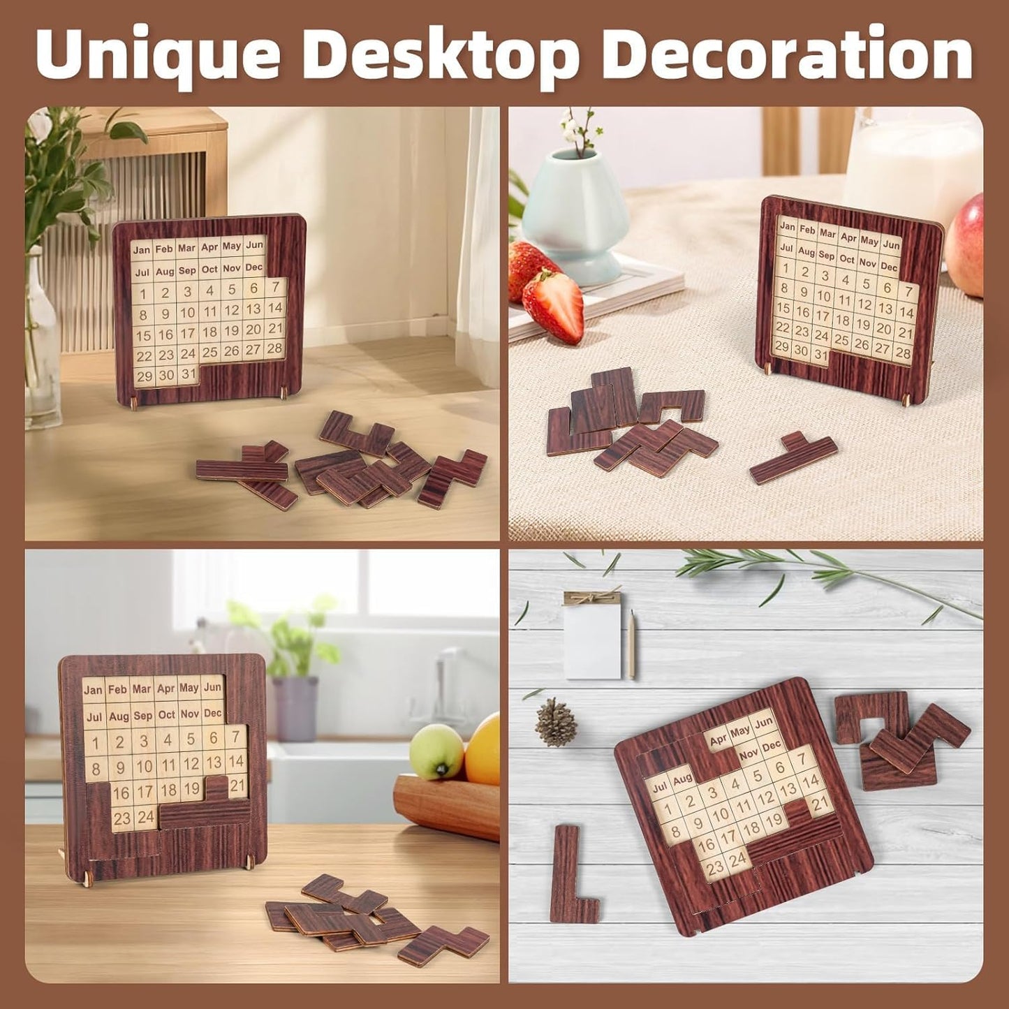 Wooden Calendar Puzzle - 365-Day Interactive Date Tracker | Logic Challenge Desk Decor for All Ages