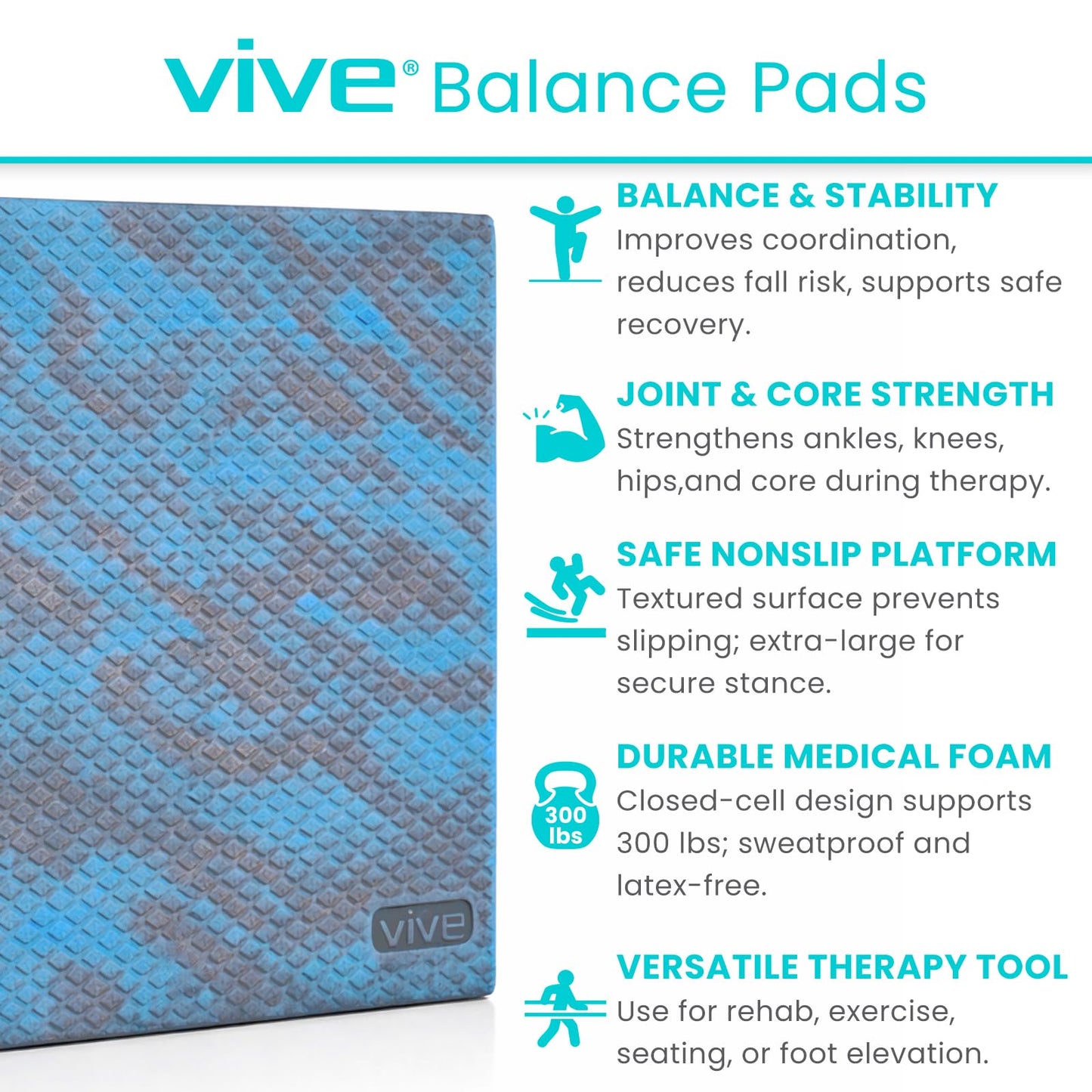 Vive Balance Pad - Foam Board Yoga Mat Block for Physical Therapy, Stability, Workout, Knee and Ankle Exercise - Equipment for Strength Training, Rehab - Large Floor Pad for Adults, Kids