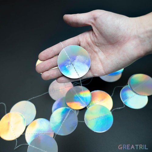 GREATRIL Iridescent Tinsel Streamers - Round-Shaped Garland for Festive Decor
