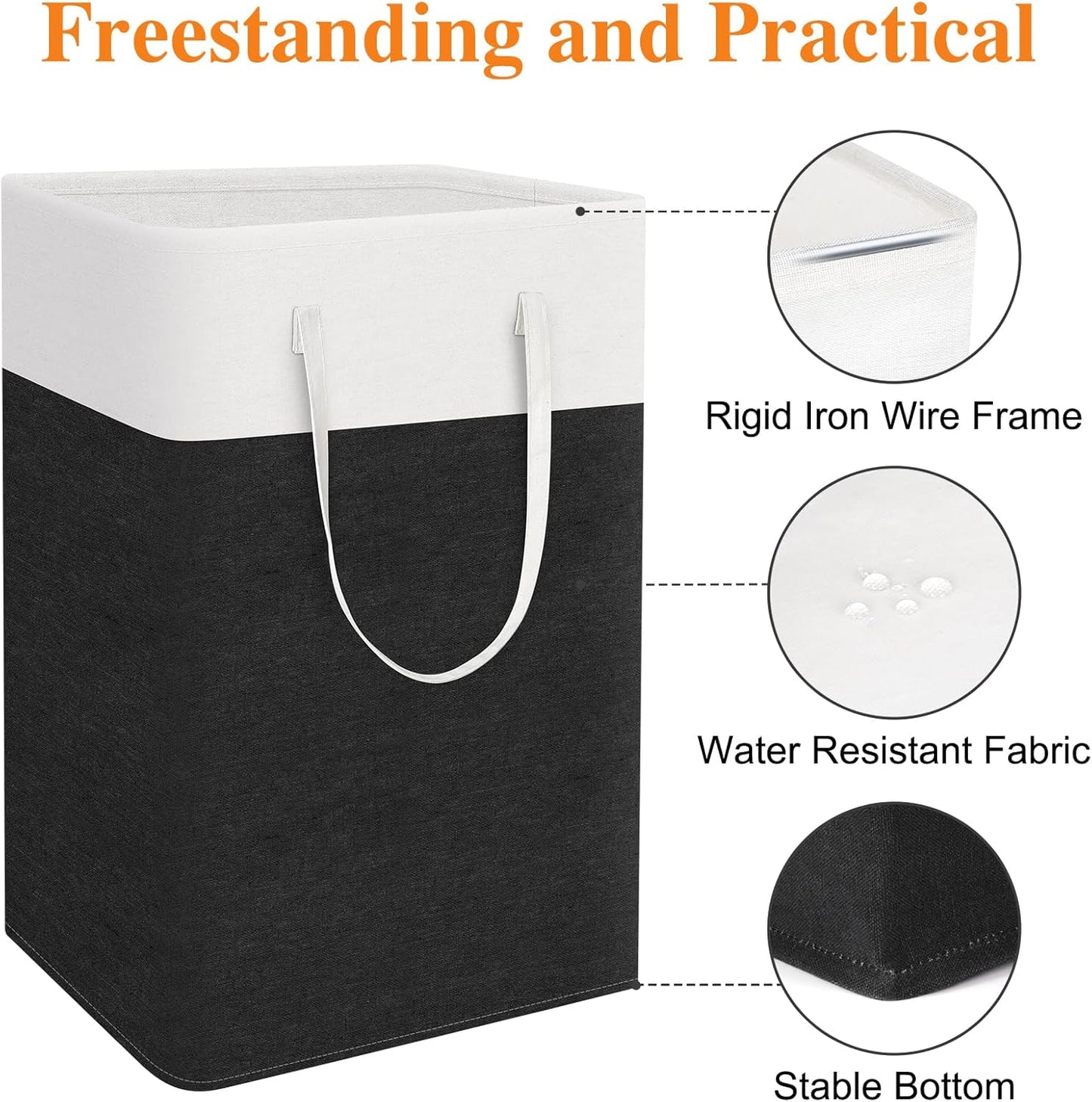 TasticTotes Laundry Basket 3-Pack - Collapsible Waterproof Hamper with Handles | 75L Black