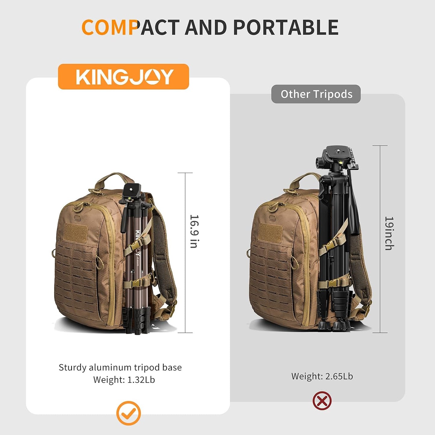 KINGJOY 71" 3-Way 6.6LB Camera Tripod, Lightweight Travel Tripod with Wireless Remote, Cold Shoe Phone Mount, Pan Head