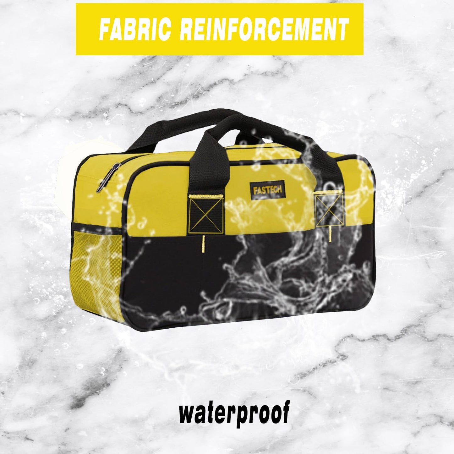 FASTECH 14 Inch Zipper Tool Bag, Small Wide Mouth Tool Tote Bag, Waterproof Tool Organizer Tote, Soft Handle Carrying Toolbag For Various Tools (Yellow)