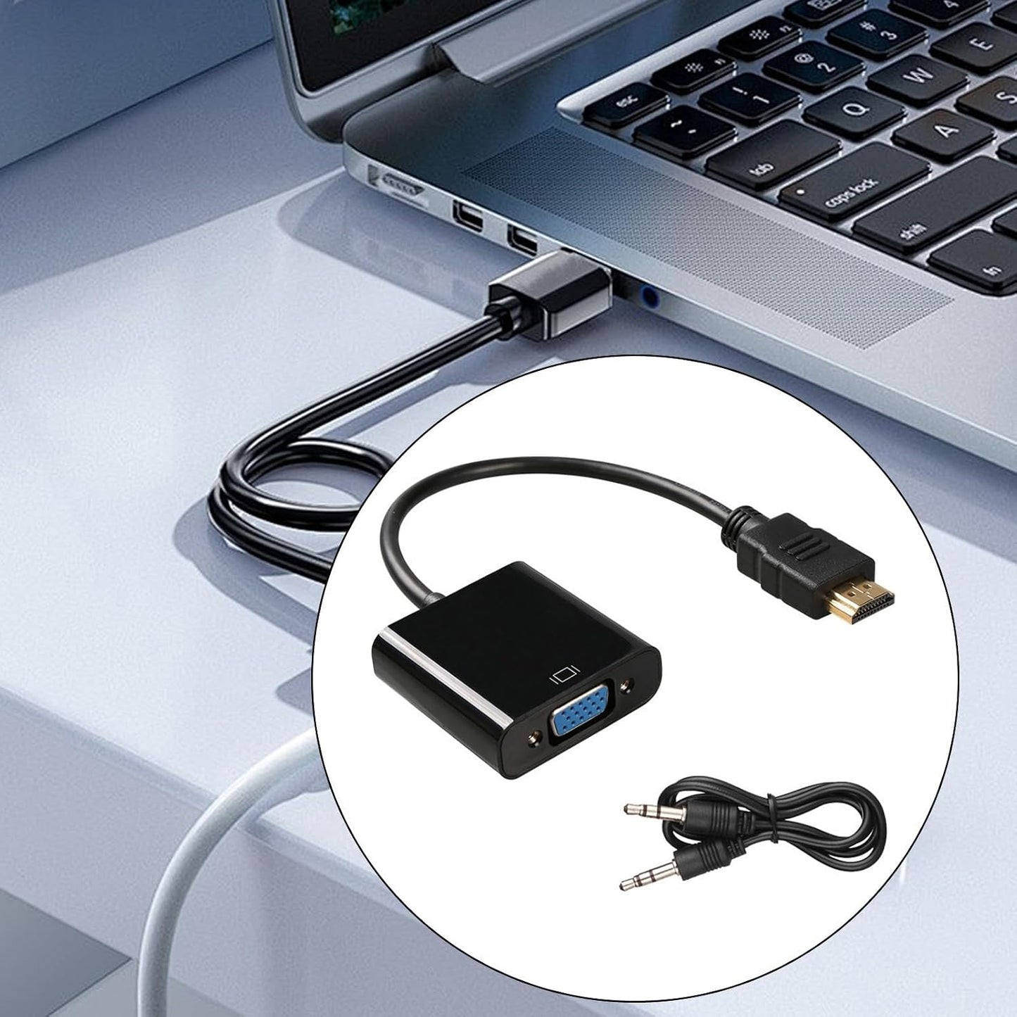 VLSQHNCF 1080P Seamlessly HDMI to VGA Adapter, HDMI Male to VGA Female Unidirectional Converter, Supports Sound