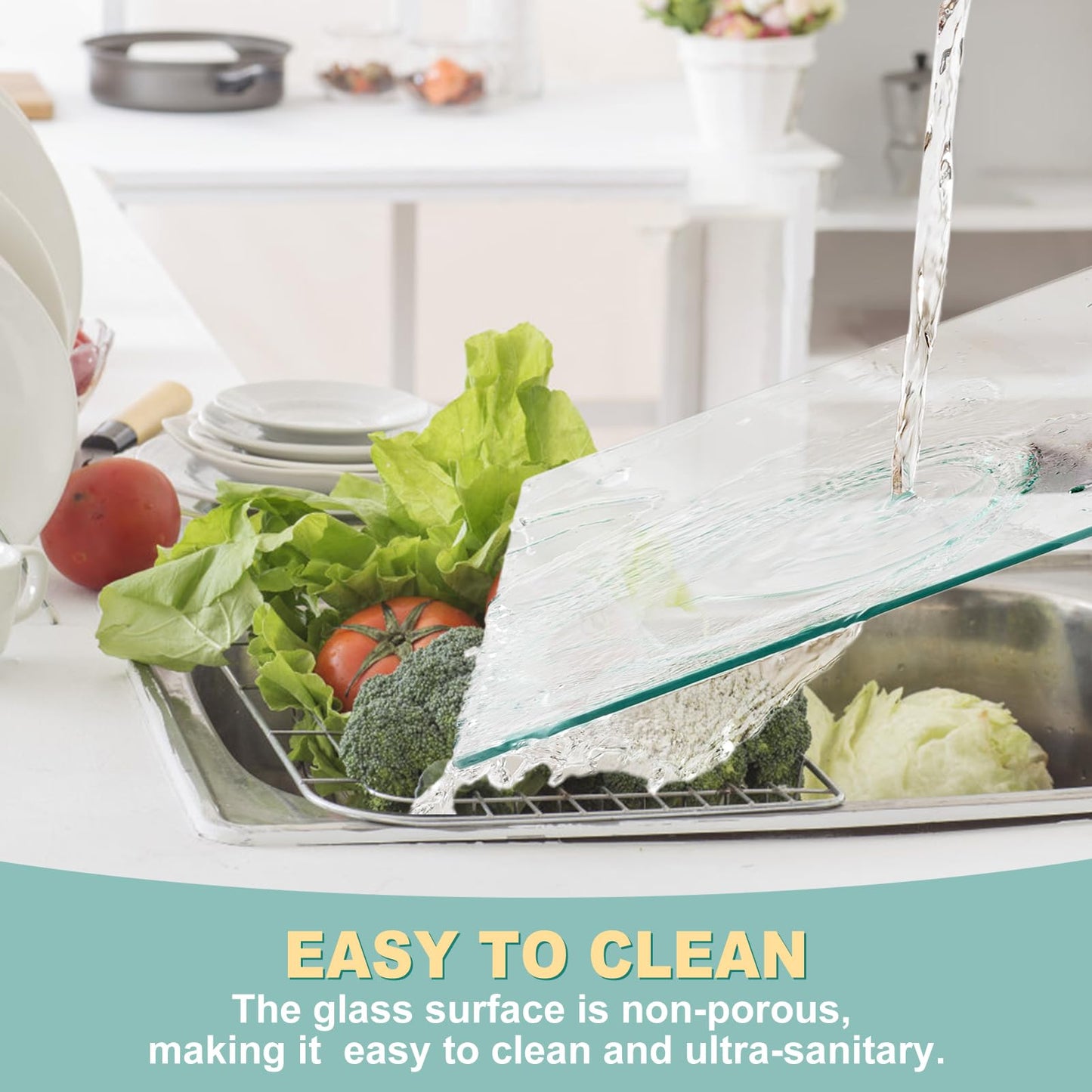 VASUHOME Large Tempered Glass Cutting Board for Kitchen - 18x24 Inch Clear Cutting Board for Countertop - Scratch, Heat, and Shatter Resistant - Easy to Clean and Durable