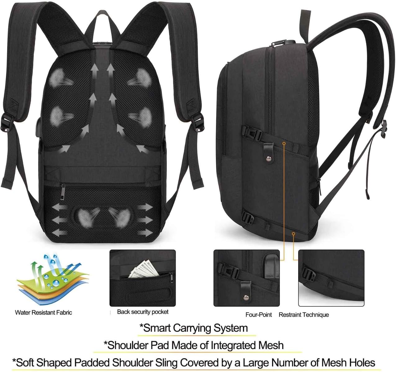 Backpack 15.6 Inch Backpacks Daypack(Black) Tzowla Travel Laptop Water Resistant Anti-Theft Bag with Giant Tumbler