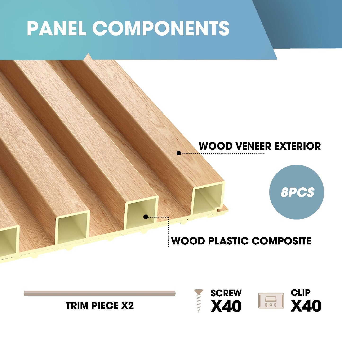 OUZUGIE WPC Acoustic Slat Wall Paneling, 8-Pack 114 x 6 Inches 3D Wall Panels for Interior Wall Decor,Living Room,TV Background,Study Room,Office Spaces,Bedroom,High Grille (Oak)