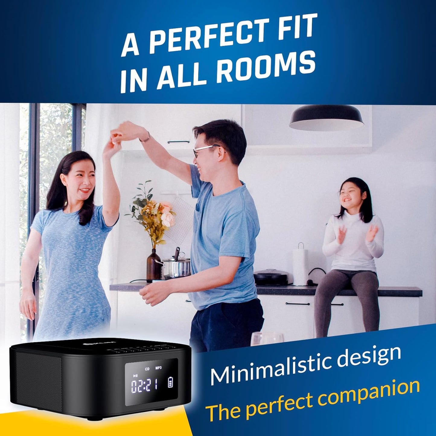 KLIM E1 MP3 Boombox with CD case - CD Player Portable Audio System + Extra BASS with Subwoofer + FM Radio, Bluetooth