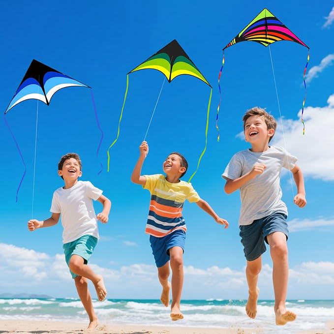 Mint's Colorful Life 3 Pack Delta Kites for Kids & Adults, Easy to Fly Large Kite Set for Beginners, Perfect Family Kites for Park and Beach Trip with 300ft String Included