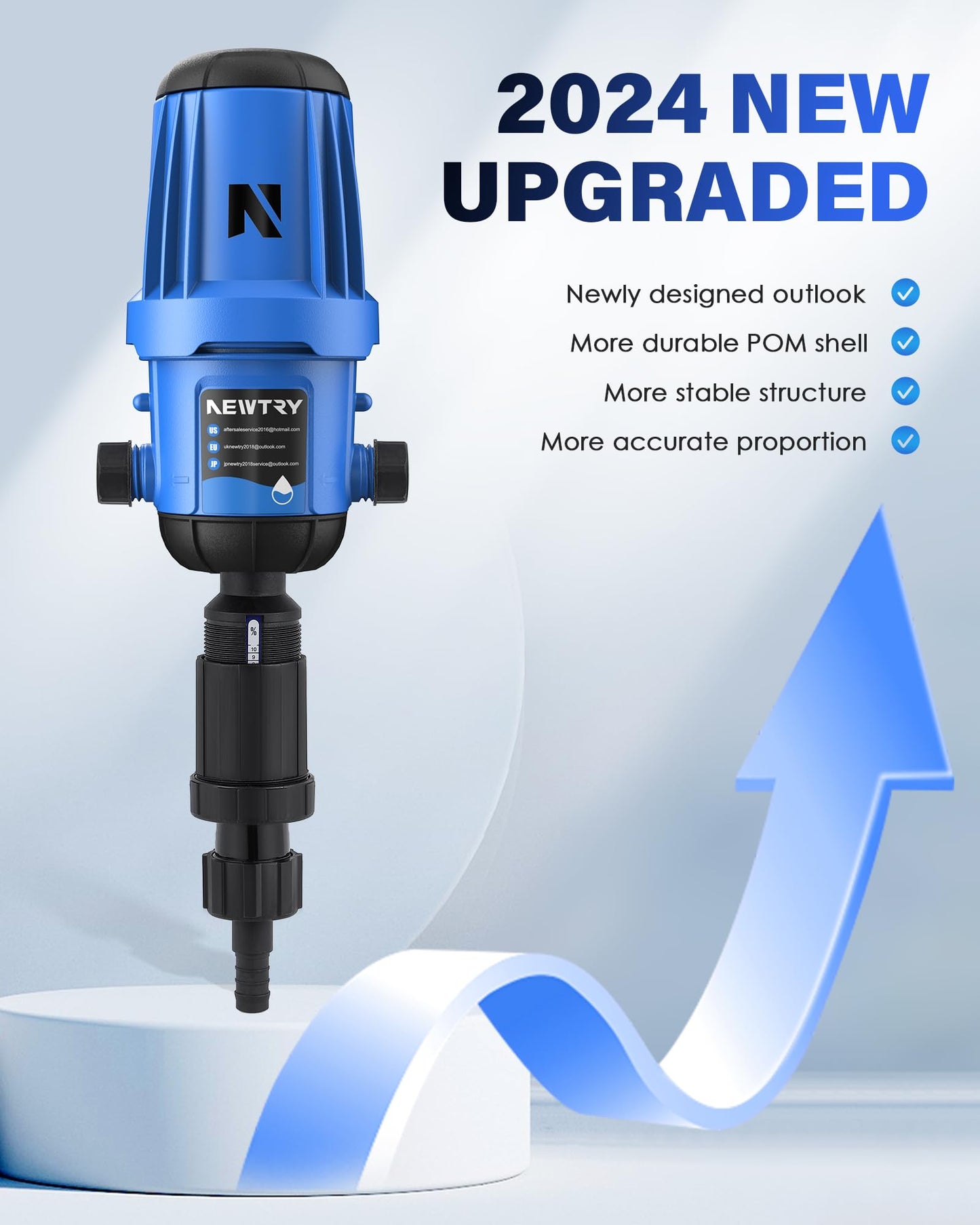 NEWTRY Fertilizer Injector for Drip Irrigation, 1%-10% Adjustable Dosing Pump, 3/4'' NPT Water Powered Liquid Doser for Garden, Greenhouse, Irrigation & Hydroponic System, Farm, Grow Tent Blue