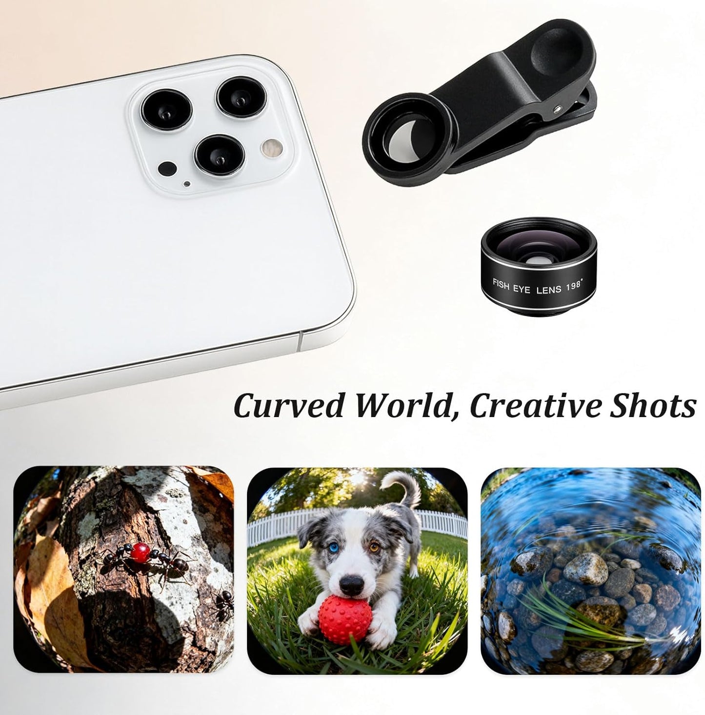 Brvlsoc 3-in-1 198 0.63 15 Set Smartphone Camera Lens Kit Fisheye, Wide-Angle & Macro Clip-On Lens for iPhone, Samsung