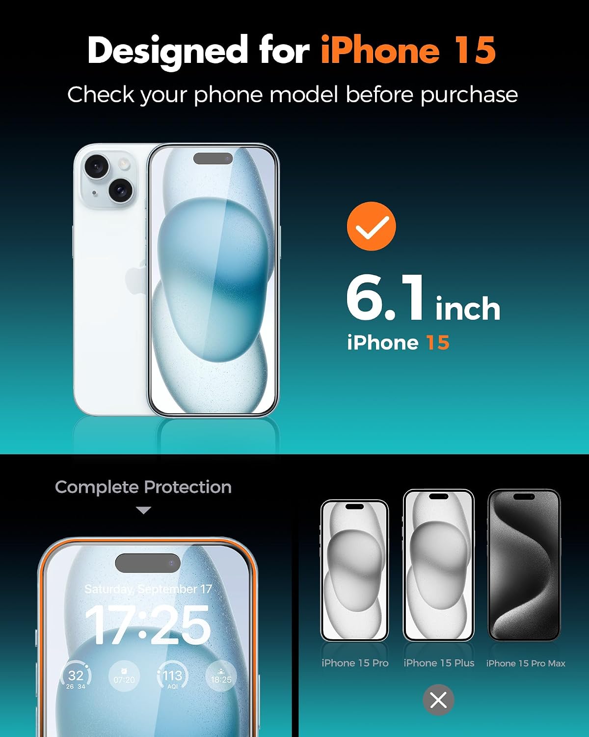 4PCS 15-2 Glass+2 [9H 6.1 inch UNBREAKcable Screen Protector for iPhone Privacy Tempered Clear Glass Double
