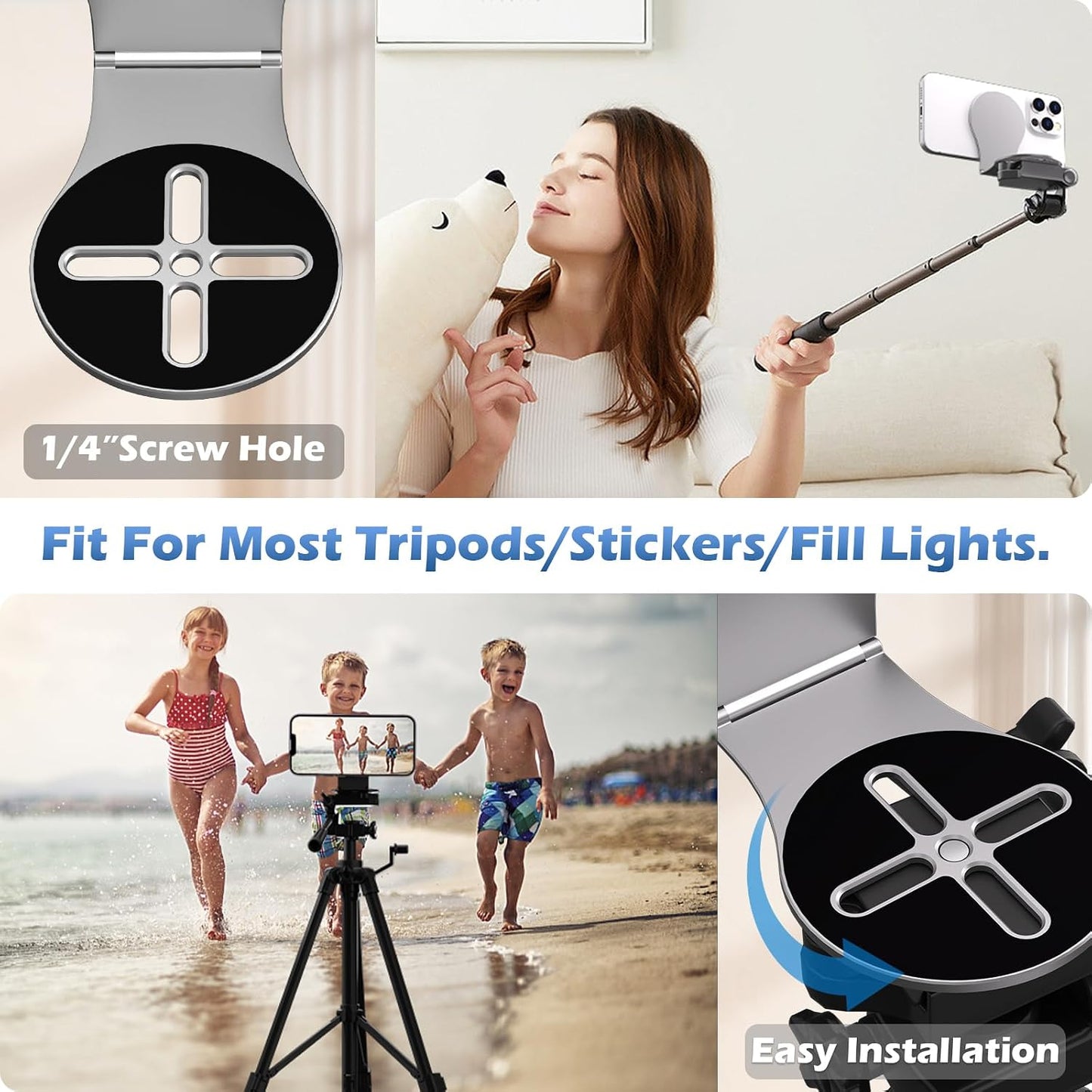 ALAFLY 1/4" Detachable Magnetic Phone Holder for Laptop & Car, Foldable Desk Phone Stand, Adjustable Magnetic Phone