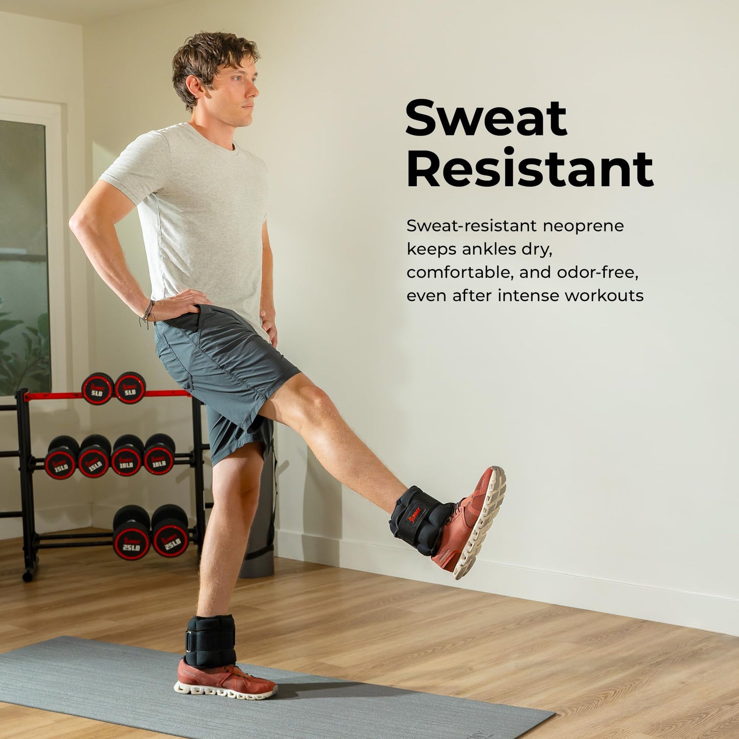 Sunny Health & Fitness Ankle Weights for Women, Men & Kids – Adjustable 1–5 lb Pair | Wrist, Arm & Leg Weights for Walking, Pilates, Yoga & Cardio