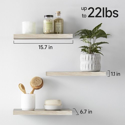 BAYKA Rustic Wood Floating Shelves - Wall Mounted Set of 3, 16 Inch, 22 lbs Capacity for Stylish Home Storage