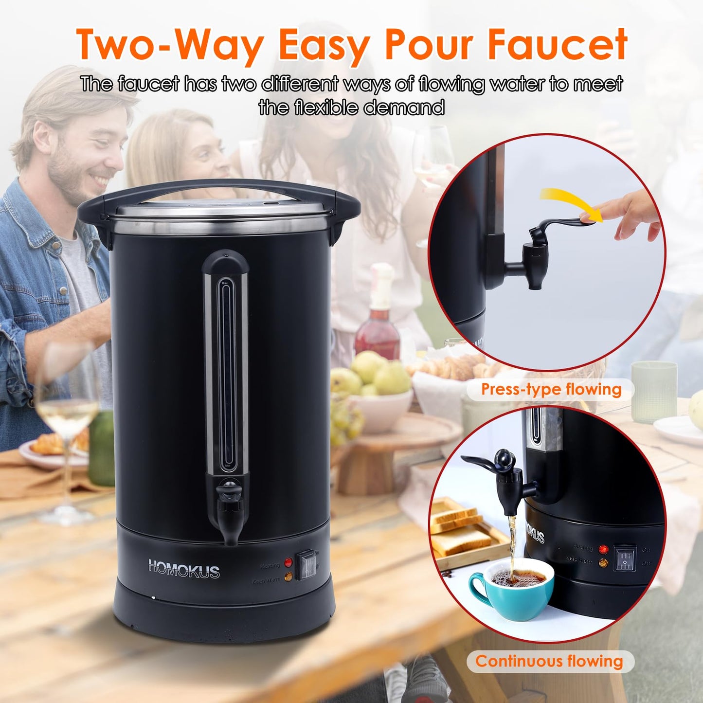 HOMOKUS Commercial Coffee Urn,120 Cup Commercial Coffee Maker,18L Double Wall Stainless Steel Large Hot Coffee Dispenser Hot Water Urn,1500W Quick Brew Electric Coffee Percolator (Dark Grey)