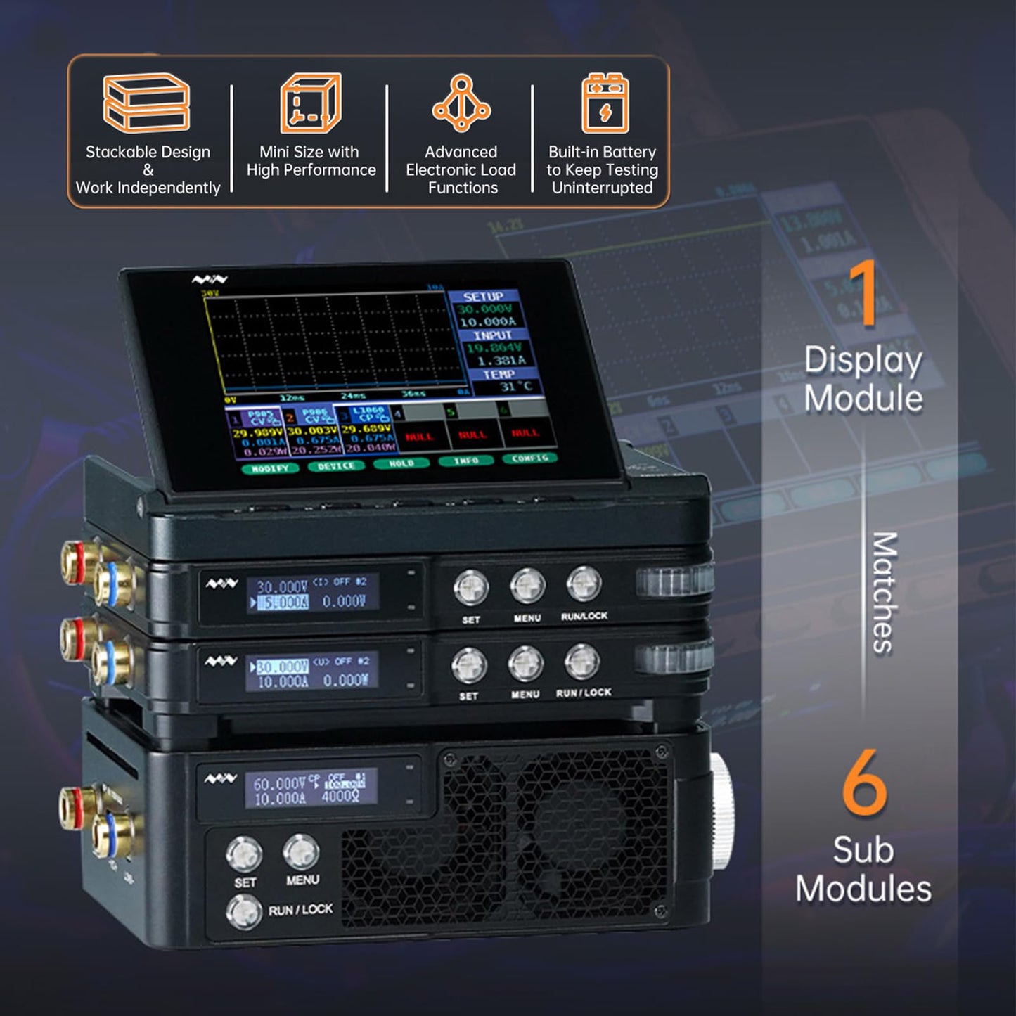 TOOLSAGE DC Electronic Load Meter Programmable Tester Resistor Monitor Miniware MDP-L1060 Portable Stackable Wireless Load Test Modules