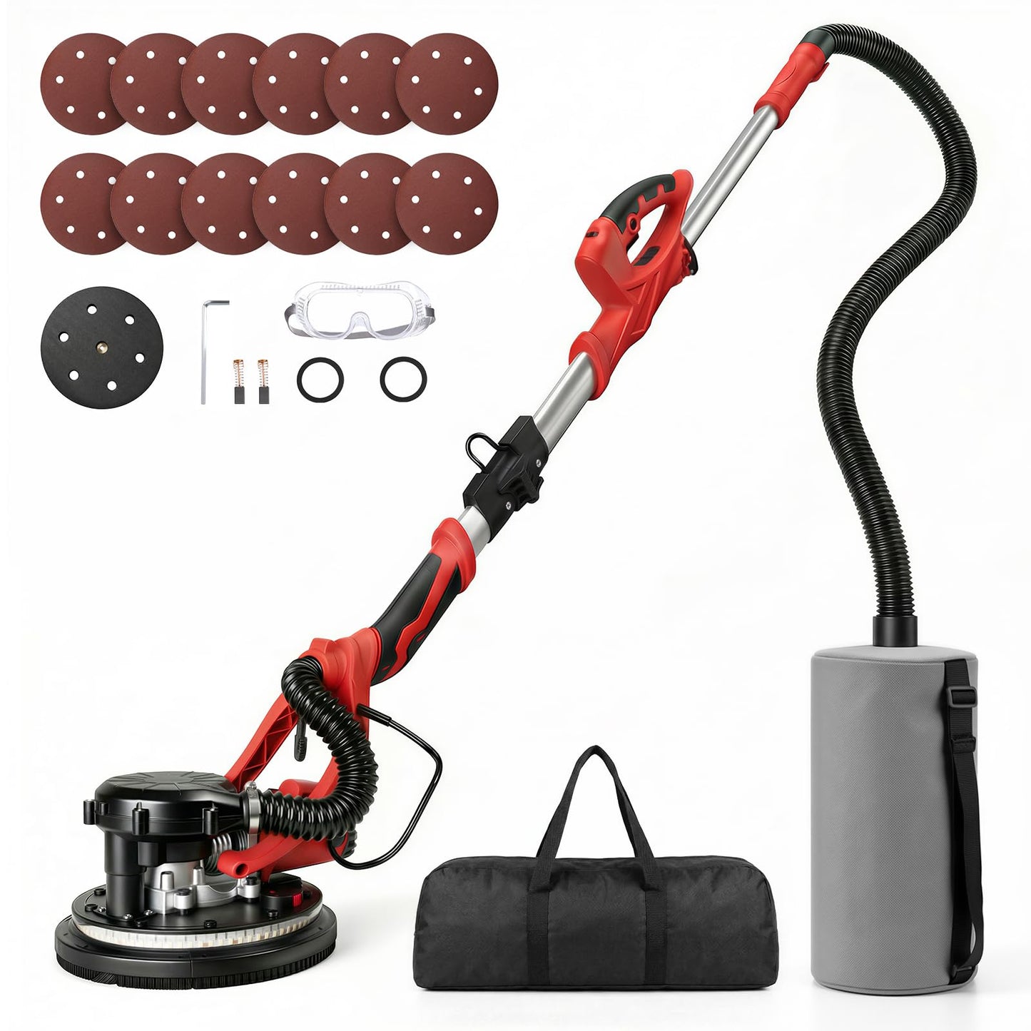 AEROPRO Tools Electric Drywall Sander 800W with Vacuum Dust Collection, Popcorn Ceiling Remover, 800-1800RPM, Soft Start, LED Light, Foldable & Extendable Handle, 12 Sanding Discs & 1 Polishing Pad