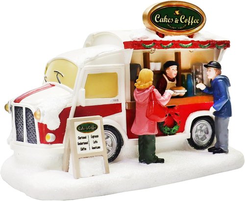 **MOMENTS IN TIME Christmas Village LED Food Truck Scene - Hand-Painted Holiday Tabletop Décor**