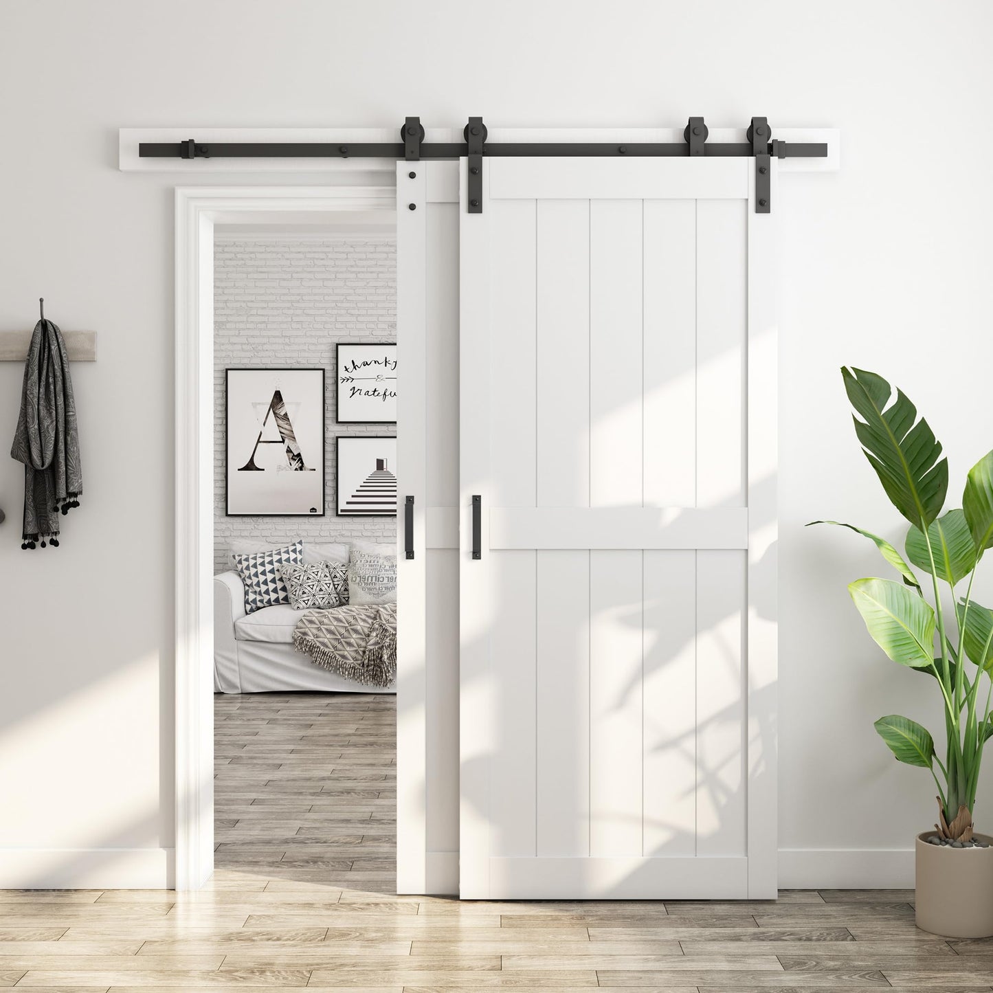 SmartStandard 36in x 96in Double MDF Sliding Barn Doors with 6.6FT Bypass Barn Door Hardware Kit, Save Space, Waterproof, Easy Install, Fit 60in-64in Openning, White