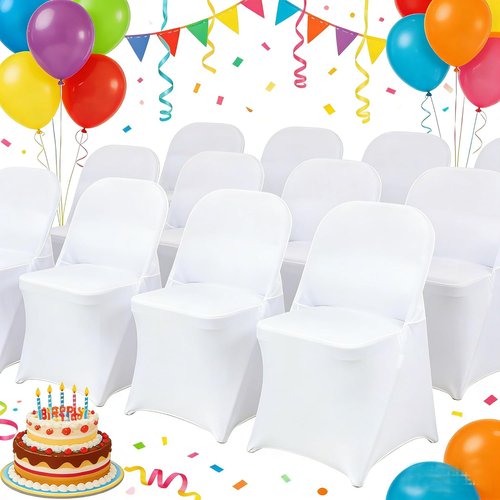HAINARverS Stretch Spandex Folding Chair Covers - 30 Universal Fitted Protectors for Weddings & Events | White