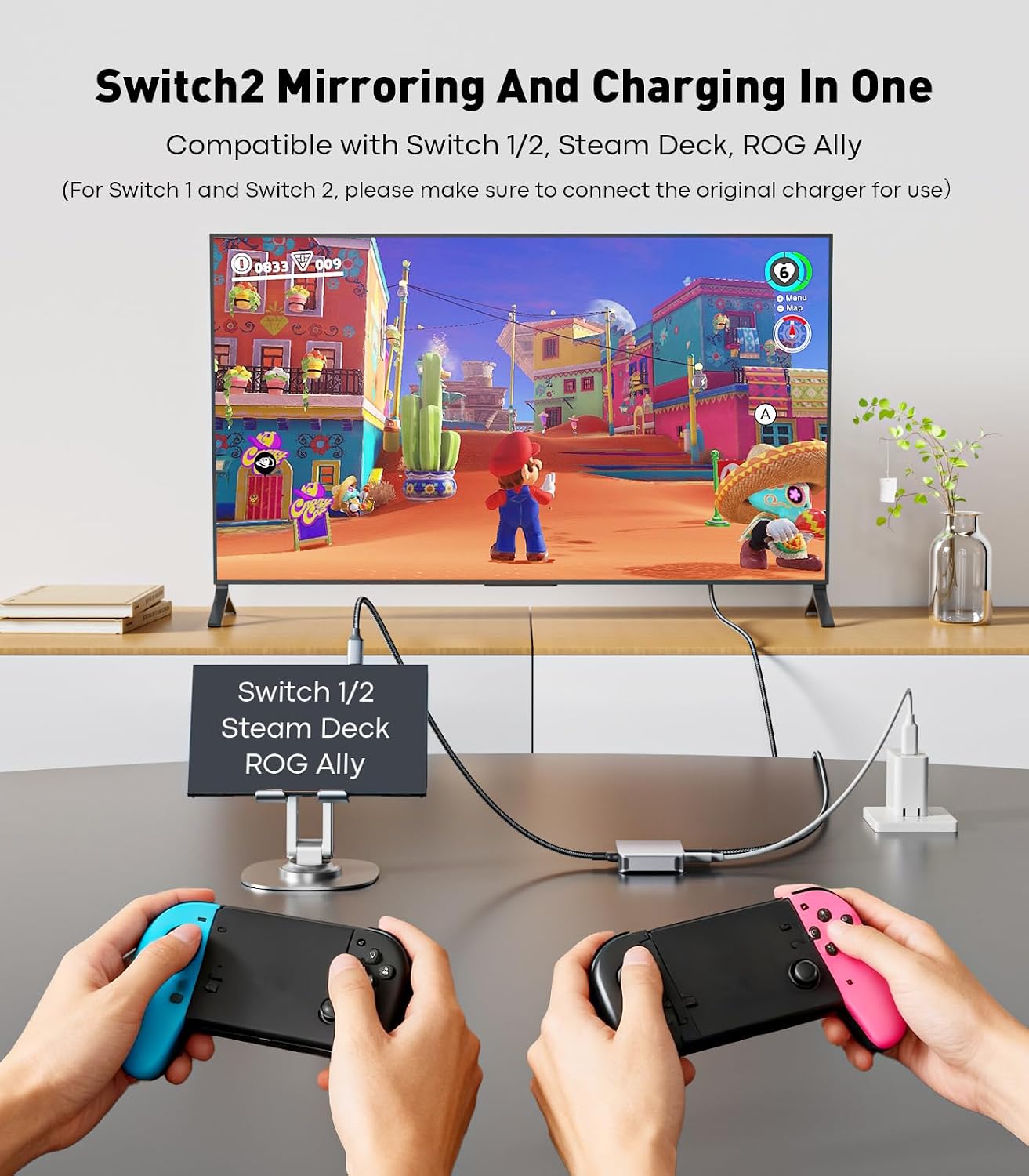 UANTIN 2.1 100W [8K, 4K@120Hz/60Hz 48Gbps 15/16, 1/2, USB C to HDMI Adapter with USBC Charging Port, Supports HDR]