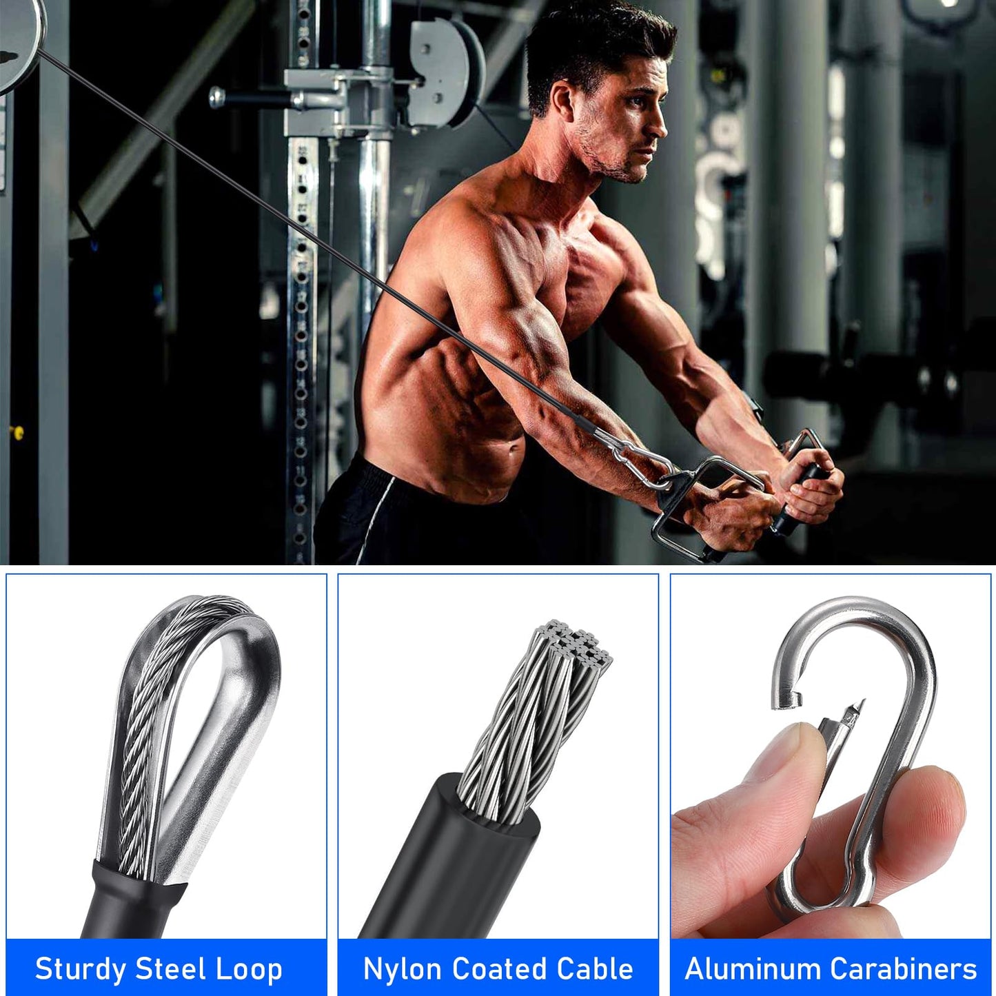 TOBWOLF 2PCS 39" Gym Extension Cable, Fitness Cable Extension Compatible with Bowflex Home Gym Accessories, Replacement Gym Cables Machine Extension for LAT/Tricep Pull Down & Leg Extensions Machine