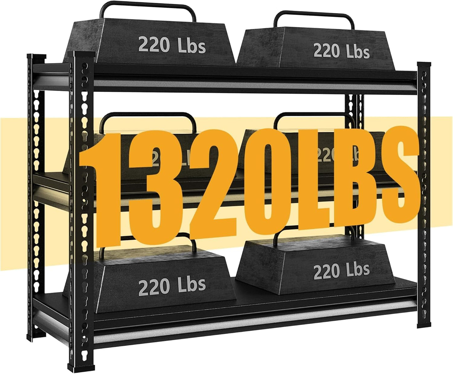 Rufokisa 3-Tier Garage Shelving Heavy Duty，36" Metal Shelving Unit for Garage, 1320 lbs Load Capacity Utility Rack Shelves＆ Storage Shelves, 40”W x 18”D x 36”H(Black)