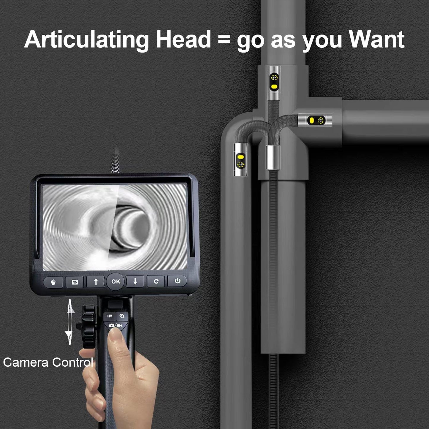 DXZtoz Dual-Lens Articulating Borescope with Light, 5-inch Engine Endoscope Inspection Camera with Articulated Snake Camera, 1080P Videoscope for Automotive Home Mechanics-5FT