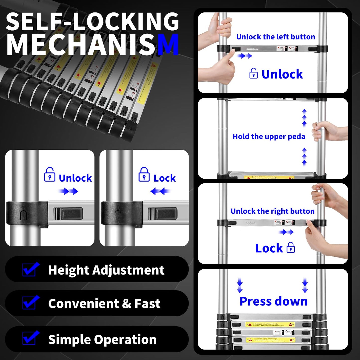 JADDUO Telescoping Ladder 21.3 FT with Hooks, 330LBS Heavy Duty, Silver